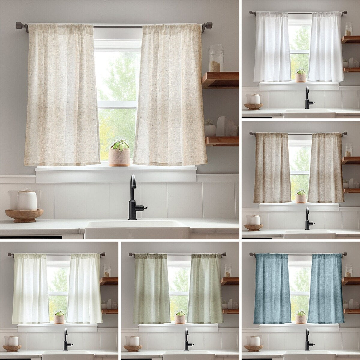 Privacy Linen Short Curtains Light-Filtering 26x45 Inch