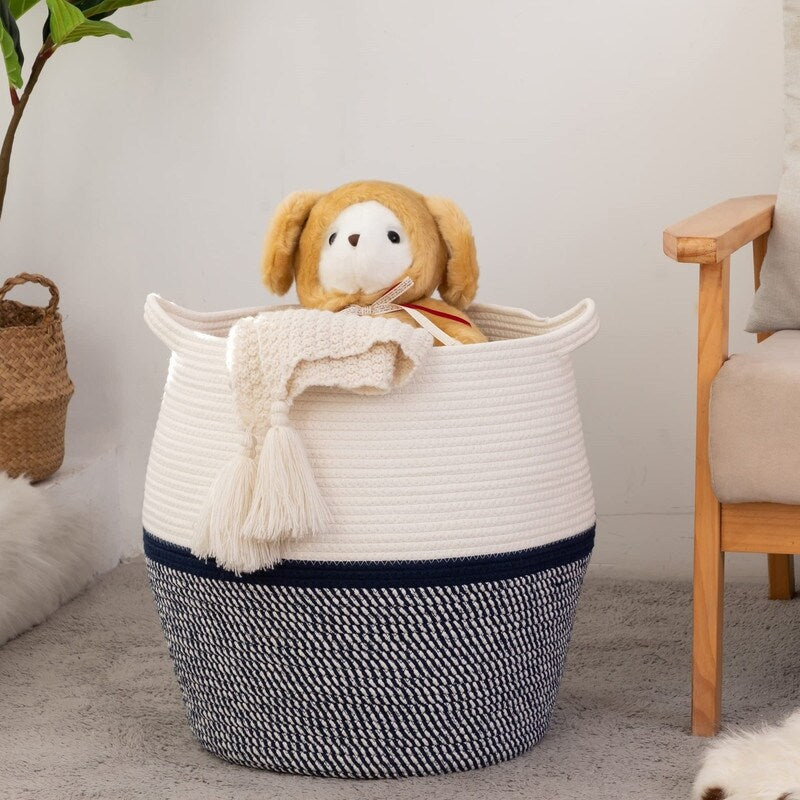 Large Cotton Rope Basket Baby Laundry Hamper - 17L x 17W x 17H