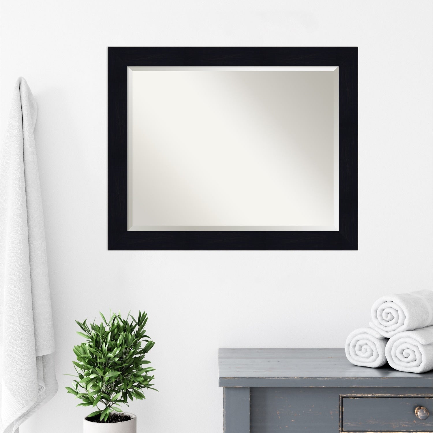 Beveled Wood Bathroom Wall Mirror - Shiplap Navy Frame