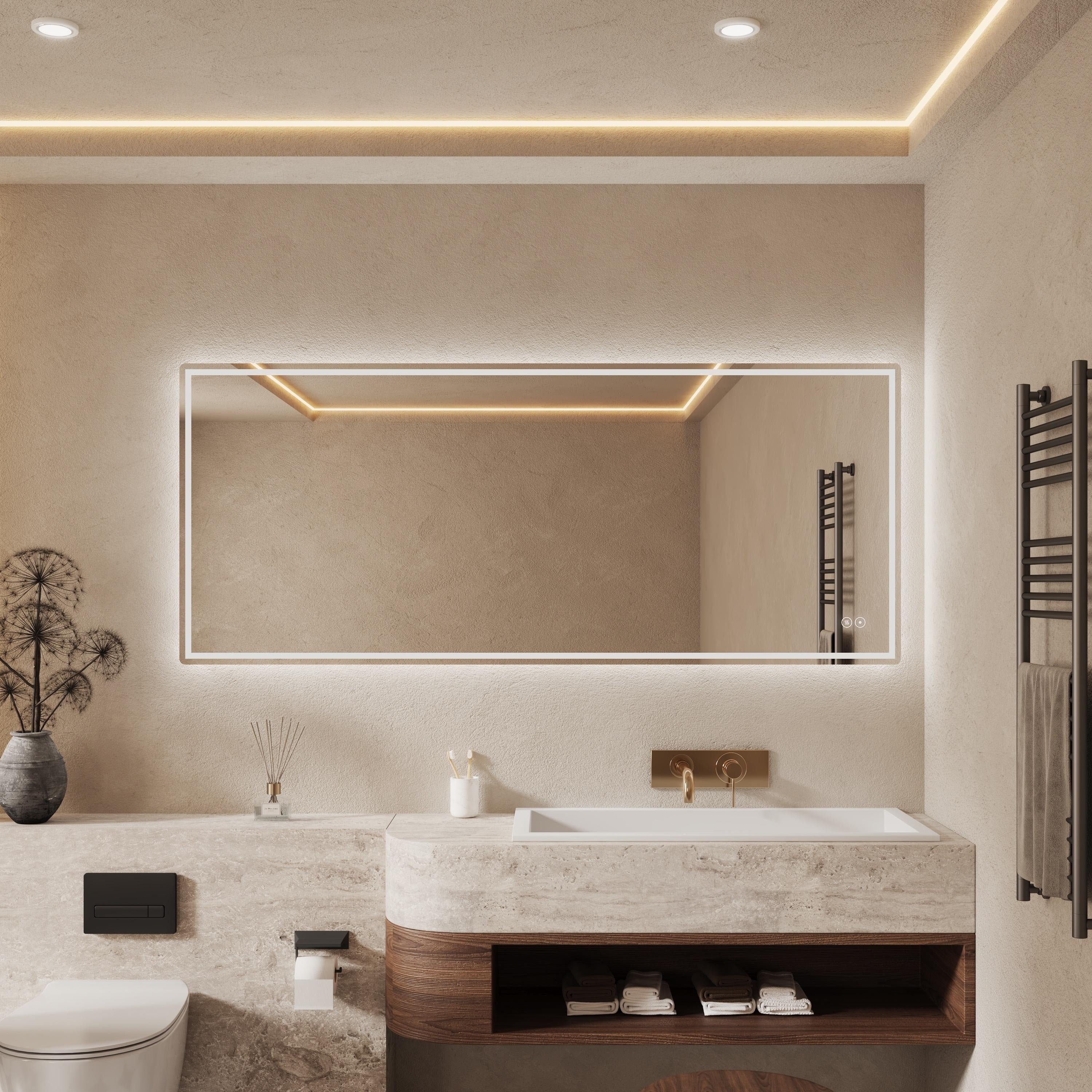 CB HOME LED Bathroom Mirror, Lighted Wall Mounted Mirror, Frameless Vanity Mirror, Anti-Fog, Dimmable,Three Color