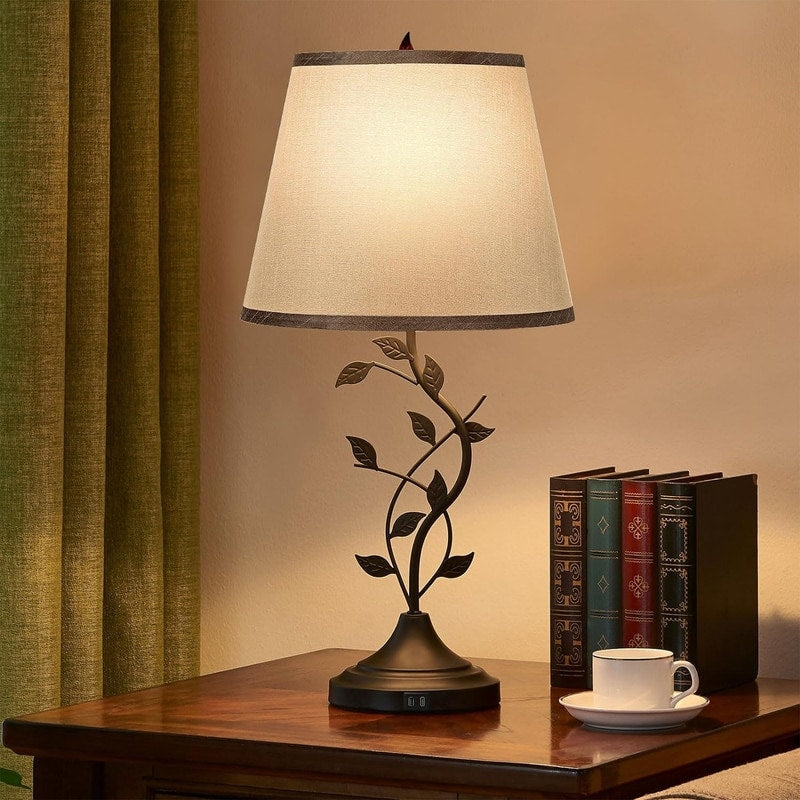 Traditional Tall Vintage Table Lamp USB Rechargeable Nightstand Light - 9.8D x 9.8W x 24.4H