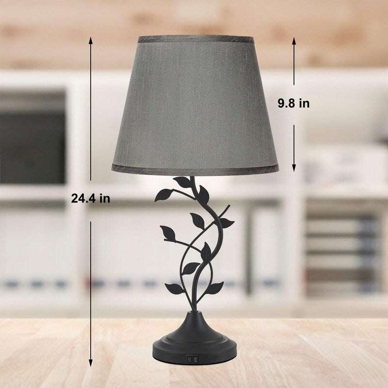 Traditional Tall Vintage Table Lamp USB Rechargeable Nightstand Light - 9.8D x 9.8W x 24.4H