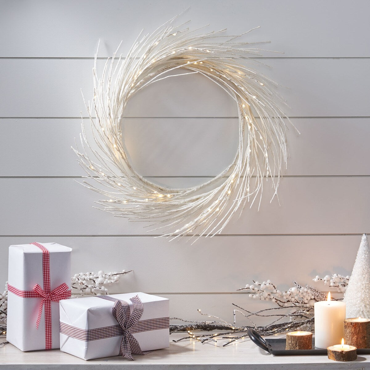 24 PAPER WREATH WITH LED lights - NATURAL - 24''