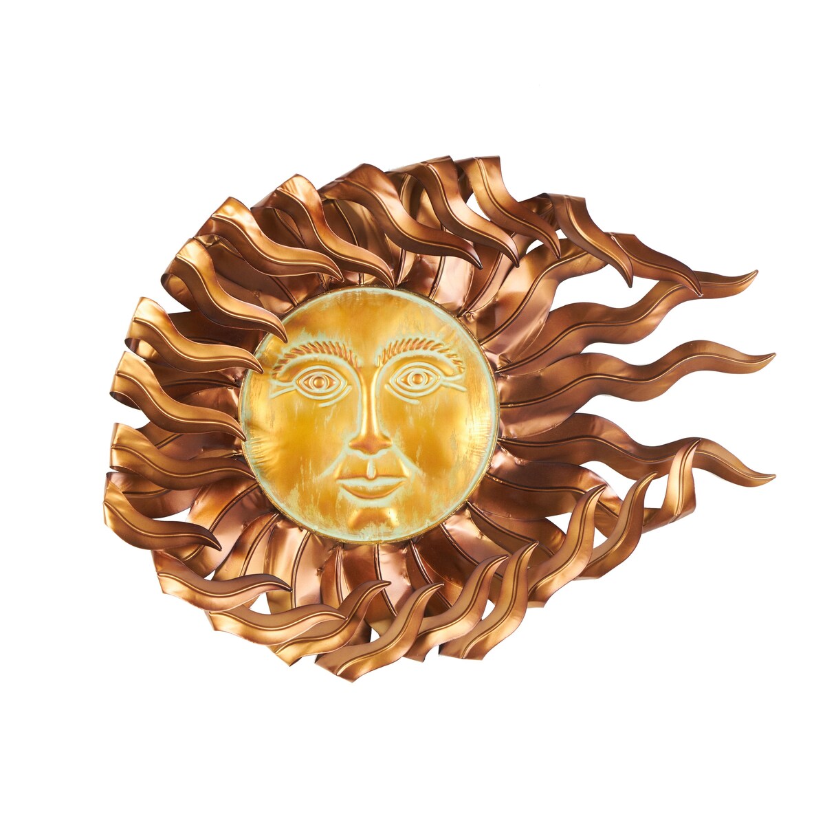 Metal Sun Home Wall Decor with Gold Sun Face and Folded Wavy Rays - Copper - Roche River Decor