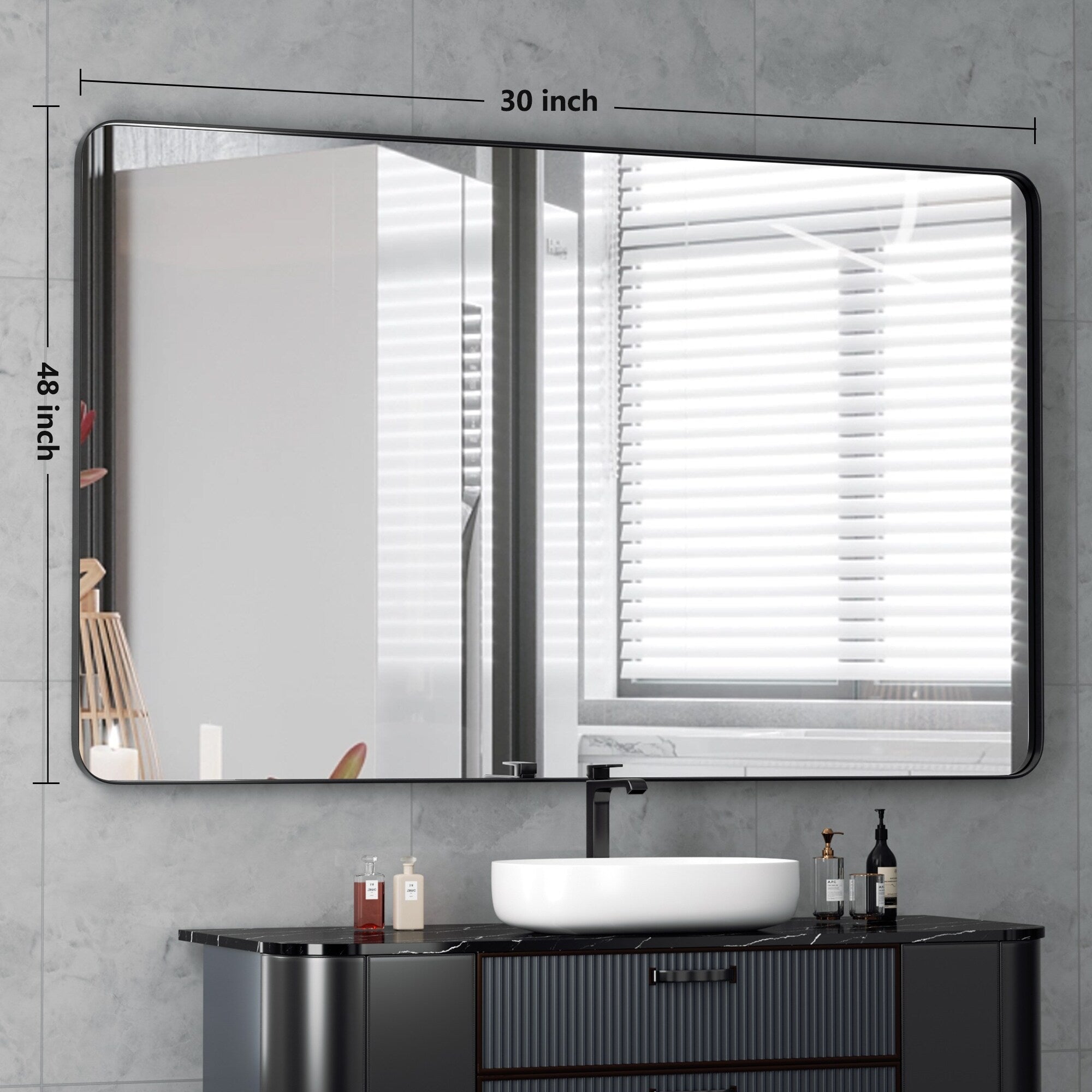 Wall Mirror Vanity Mirror Bathroom Mirror with Round Corner (1 Piece)