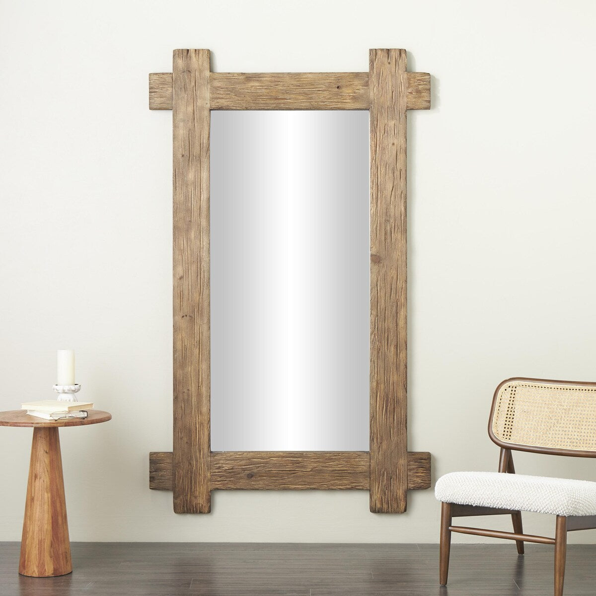 Wood Room Wall Mirror with Extended Frame and Natural Wood Grain and Texture - Brown - Roche River Decor