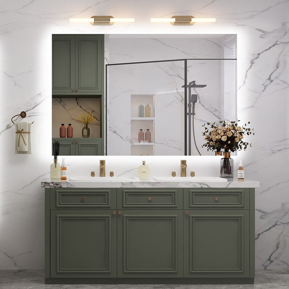 KIOTEE LED Bathroom Mirror Rectangular Frameless Super Bright Backlited LED Anti-Fog Tempered Glass Wall Bathroom Vanity Mirror