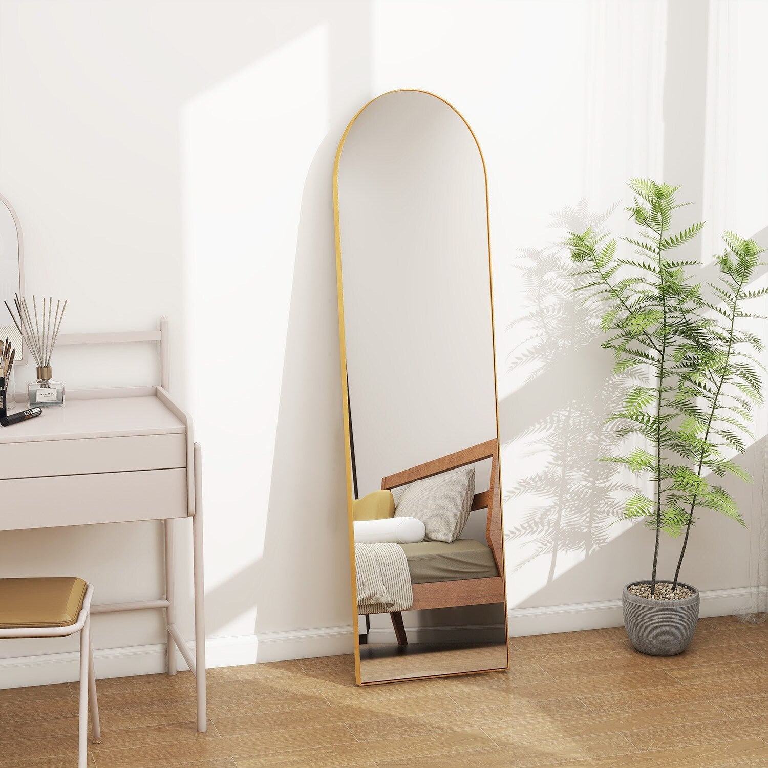 Full Length Arched Mirror with Shatter-Proof Glass & with Stand Aluminum Alloy Frame for Bedroom Cloakroom, Floor Standing