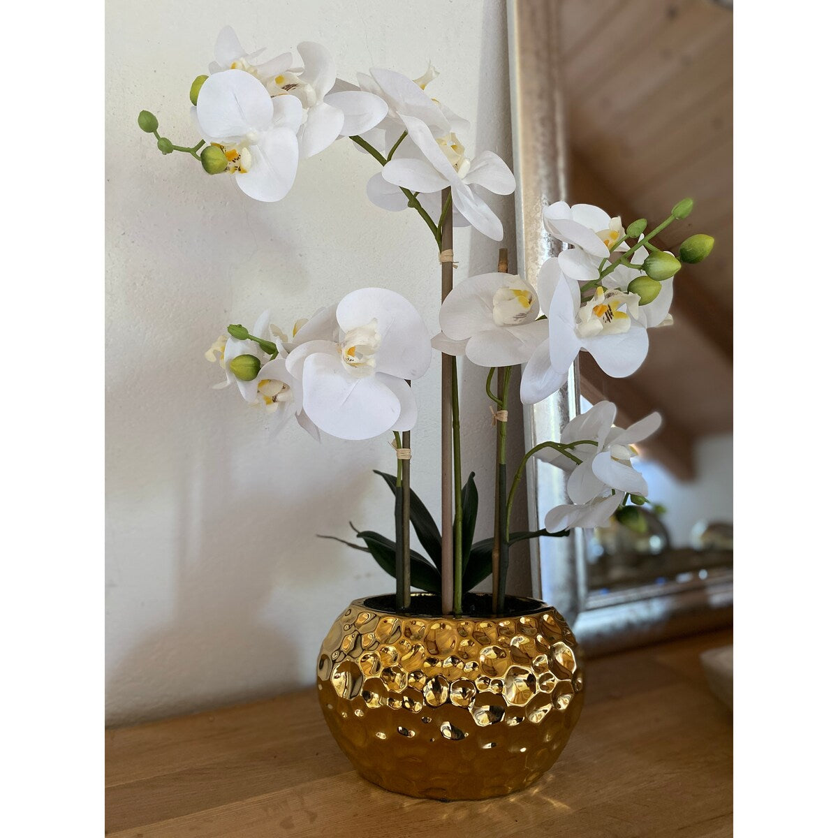 Artificial Orchid Phalaenopsis Plant Including Metallic Vase, 24