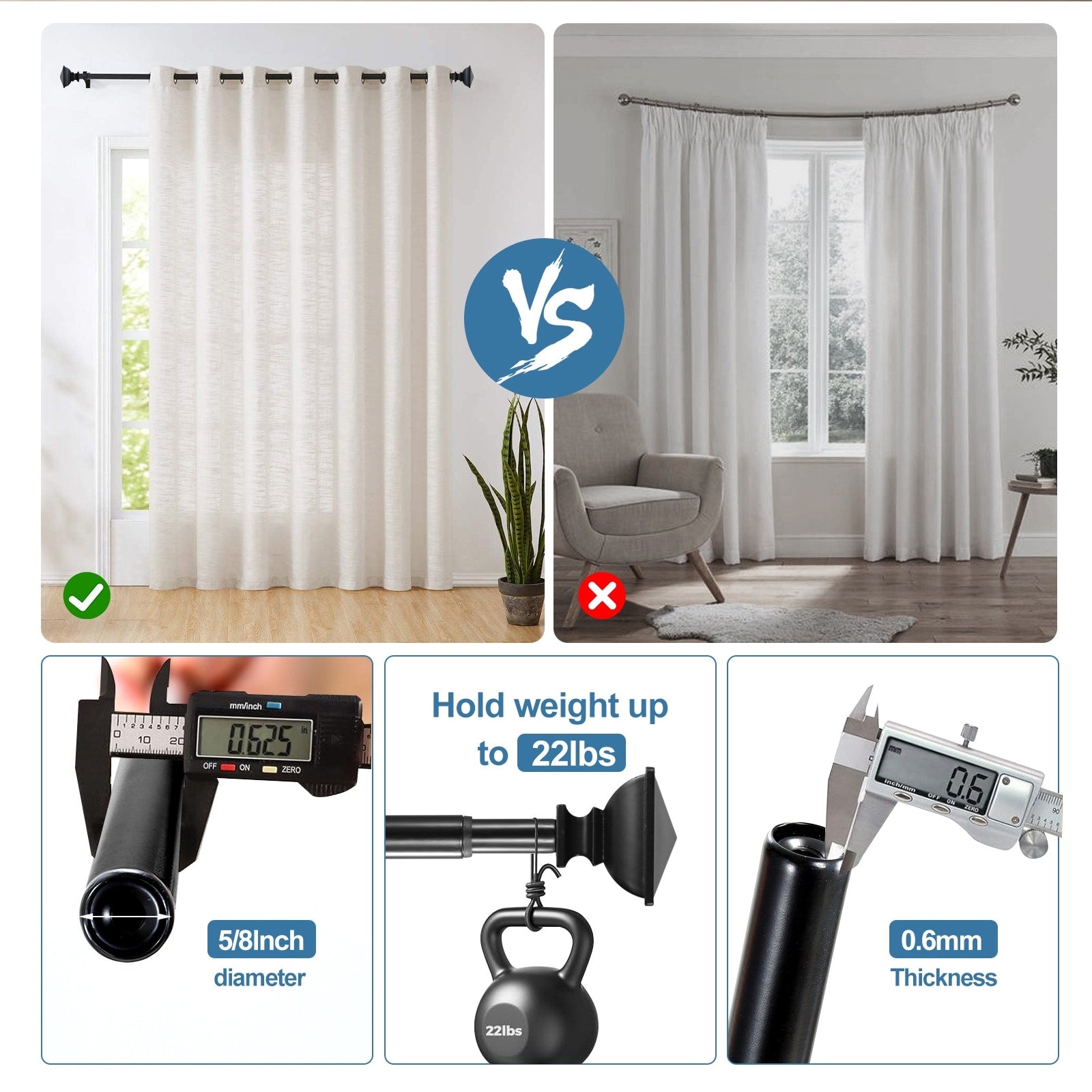 Modern Square Urn Adjustable Drapery Curtain Rod with Clip Rings