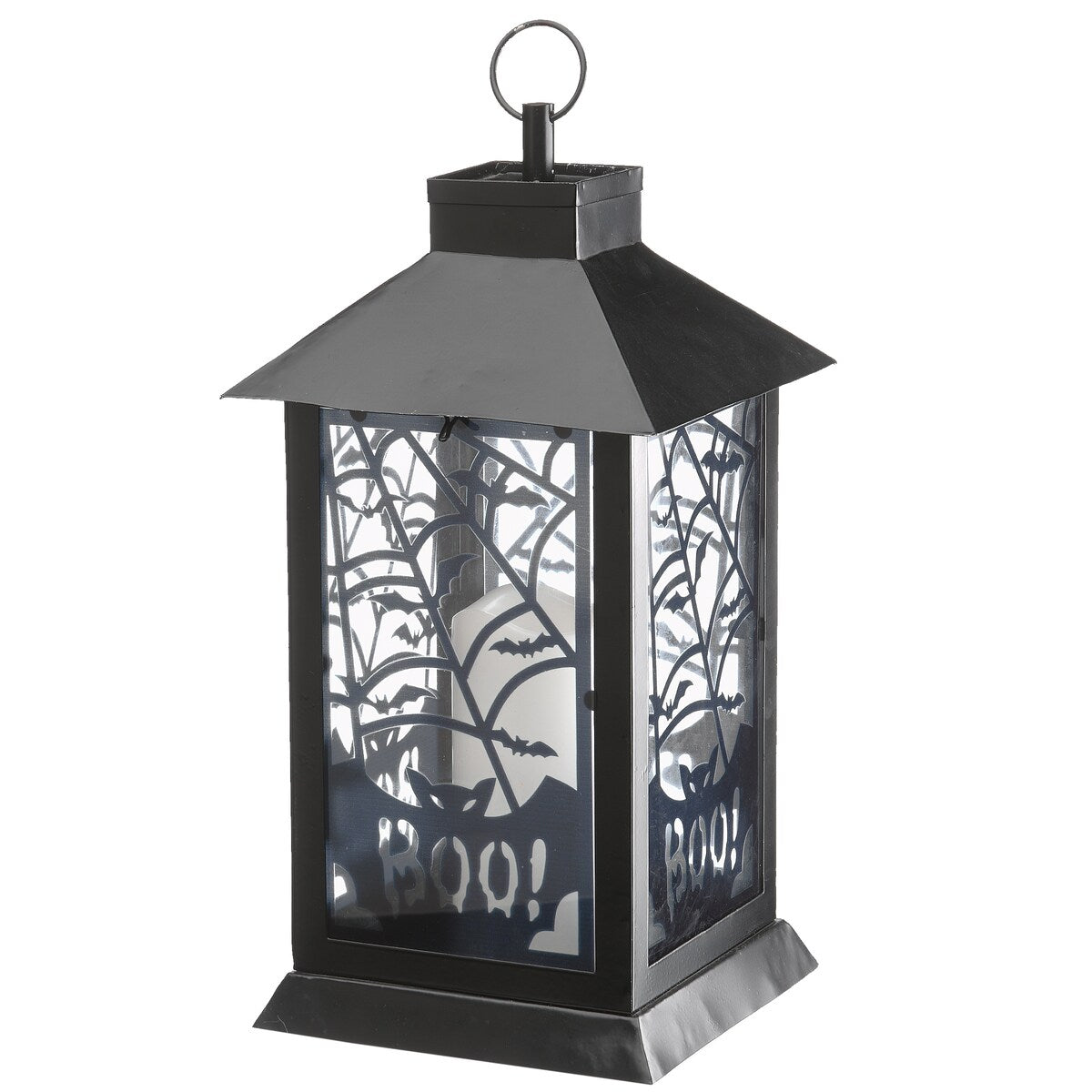 National Tree Company Halloween Lantern with LED Lights, Carved Images of Bats and Cobwebs, 16 inches - 16 in