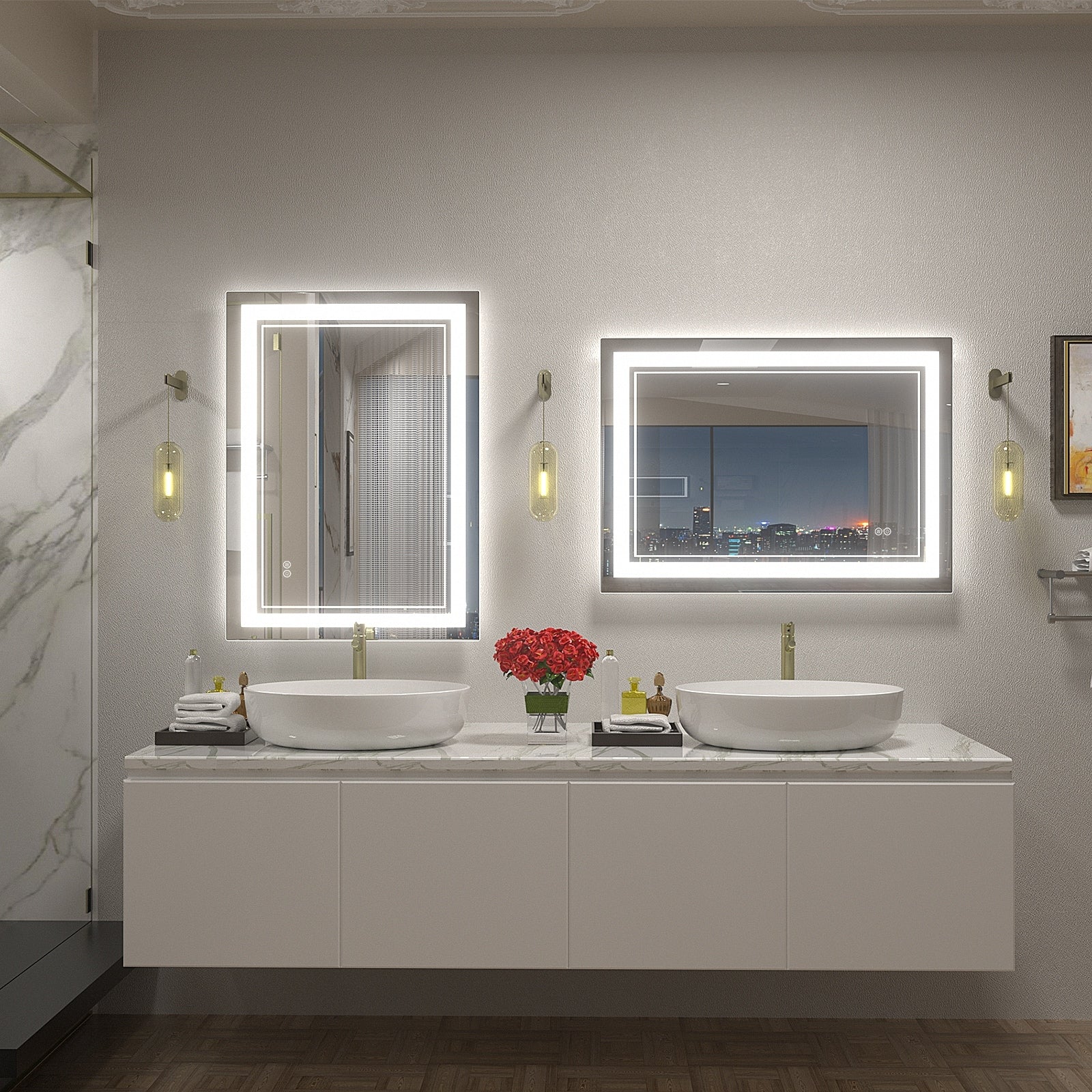 Apmir Frameless LED Anti-fog Bathroom Vanity Mirror in Tempered Glass