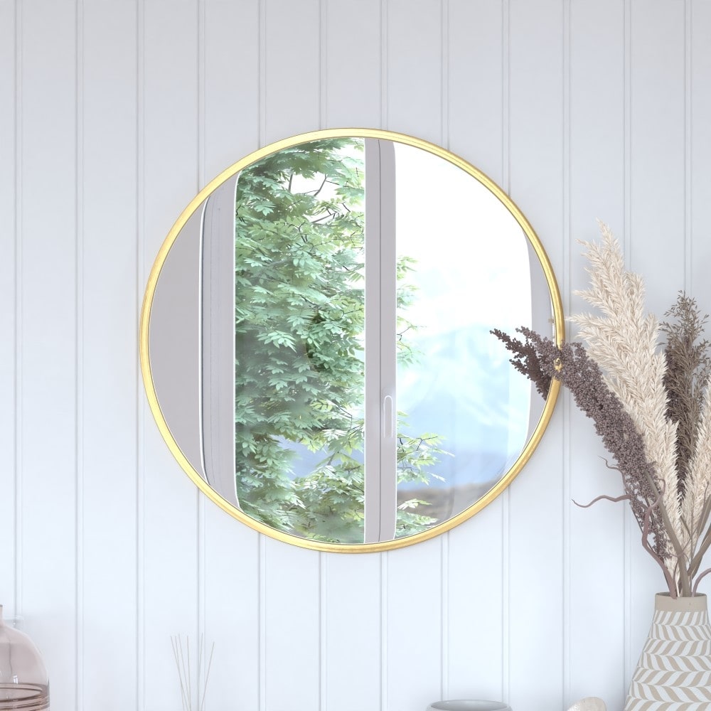 Wall Mount Shatterproof Round Accent Wall Mirror with Metal Frame