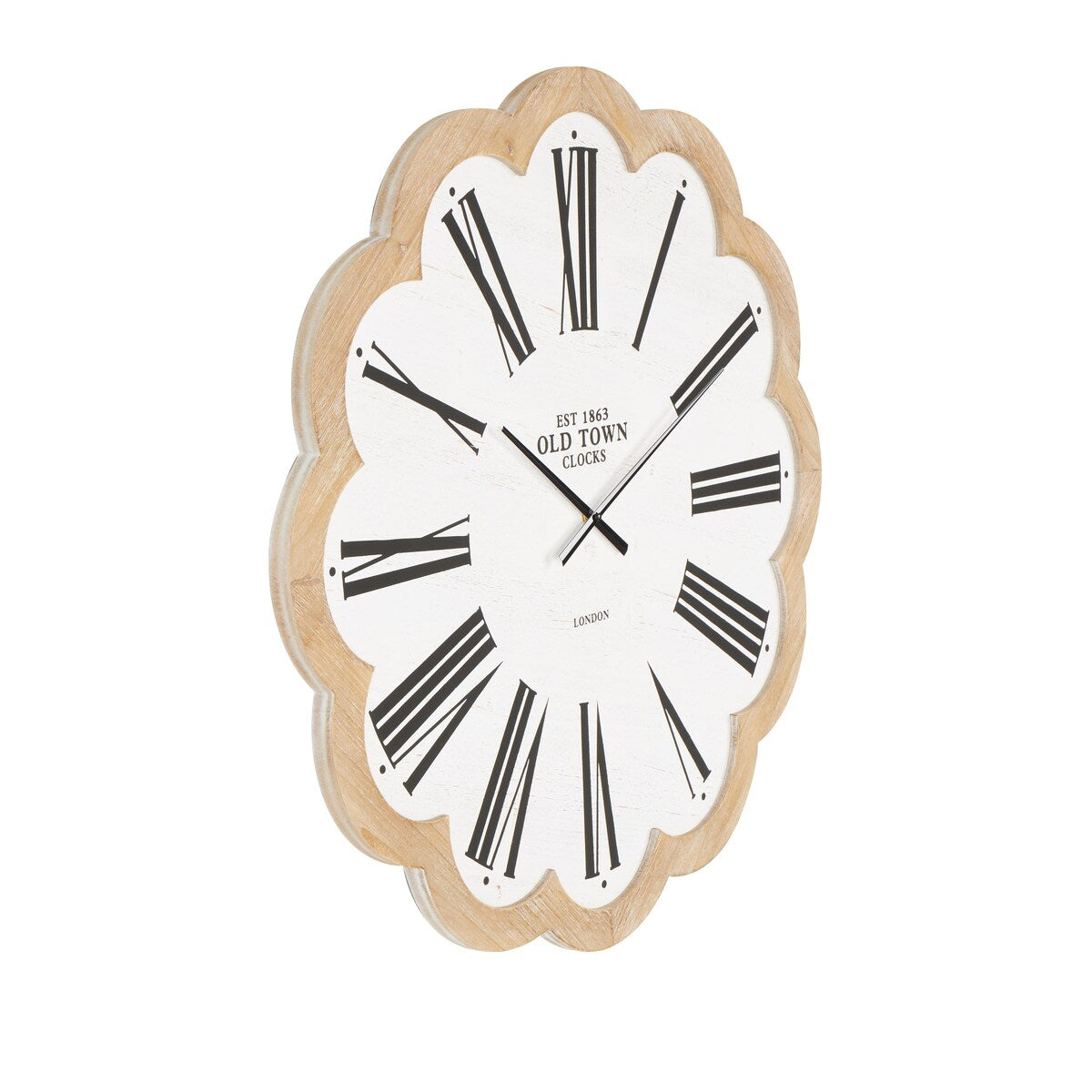 Wood Floral Shaped Decorative Wall Clock with Brown Scalloped Frame - White - Roche River Decor