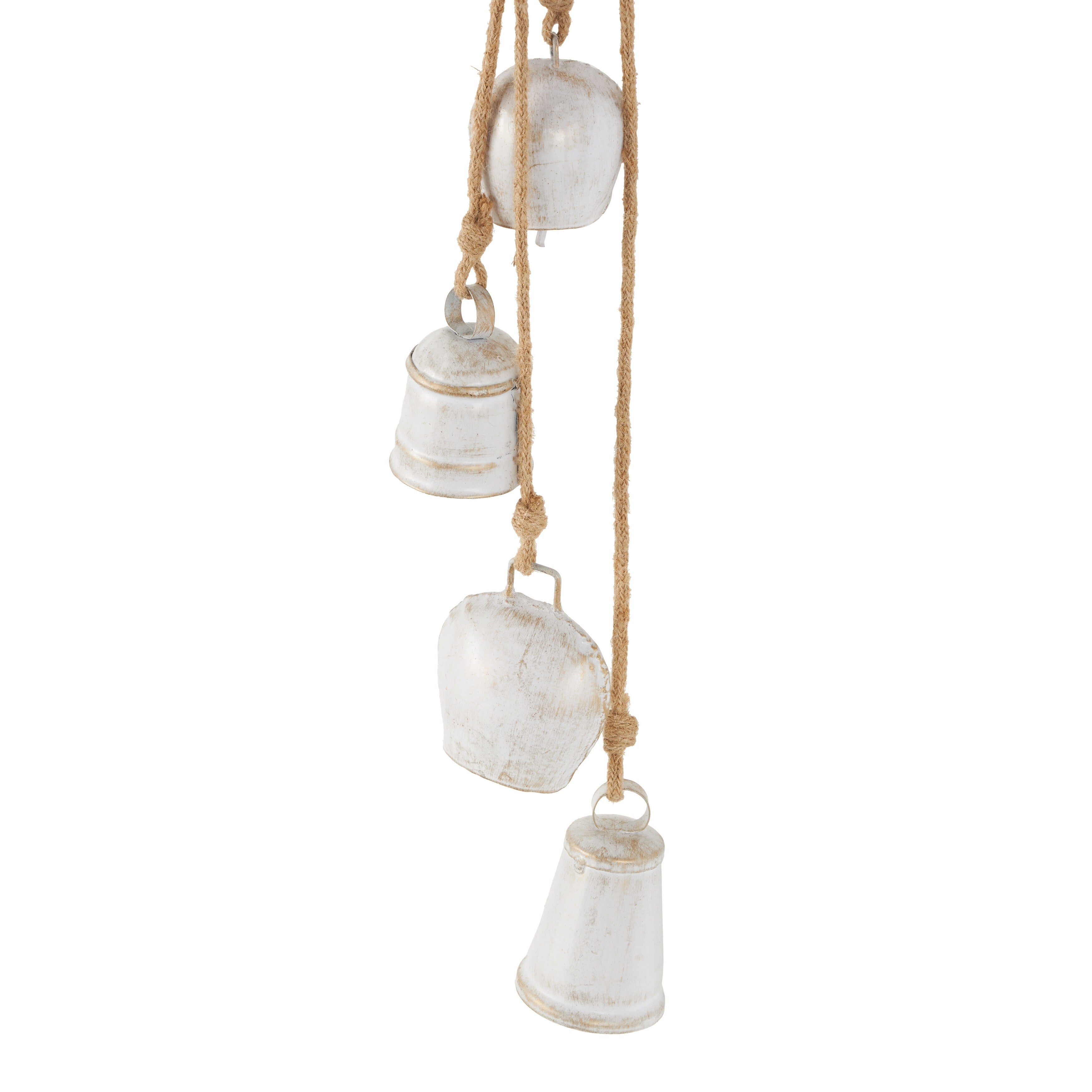 Metal Tibetan Inspired Decorative Cow Bells with 5 Bells on Jute Hanging Rope - Gold or White - Roche River Decor