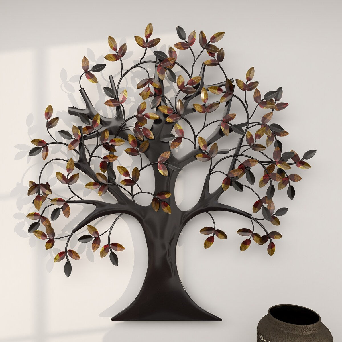 Metal Tree Indoor Outdoor Home Wall Decor with Leaves - Brown - Roche River Decor