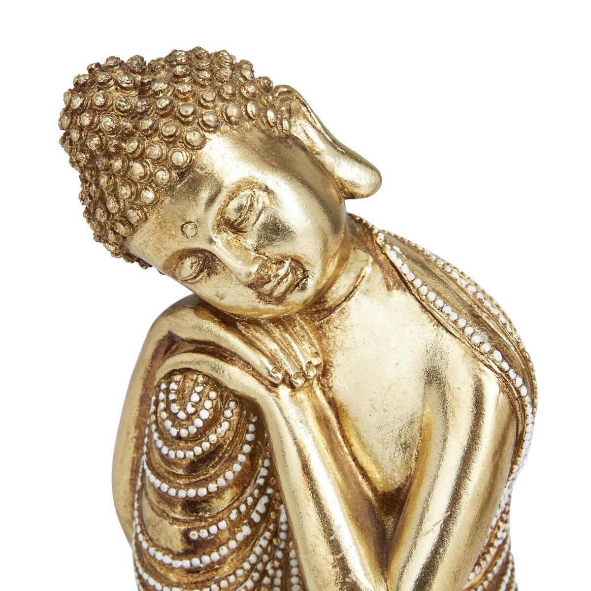 Polystone Buddha Meditating Decorative Sculpture with Engraved Carvings and Relief Detailing - Set of 2 Gold - Roche River Decor