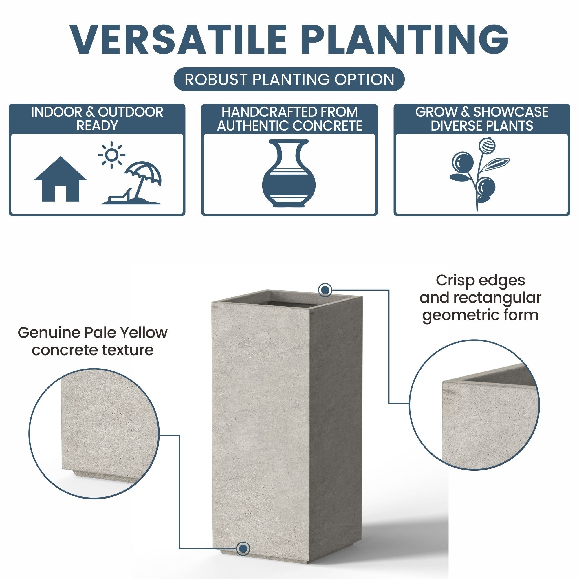 Tall Concrete Rectangle Plant Boxes / Large Indoor and Outdoor Flower Planters