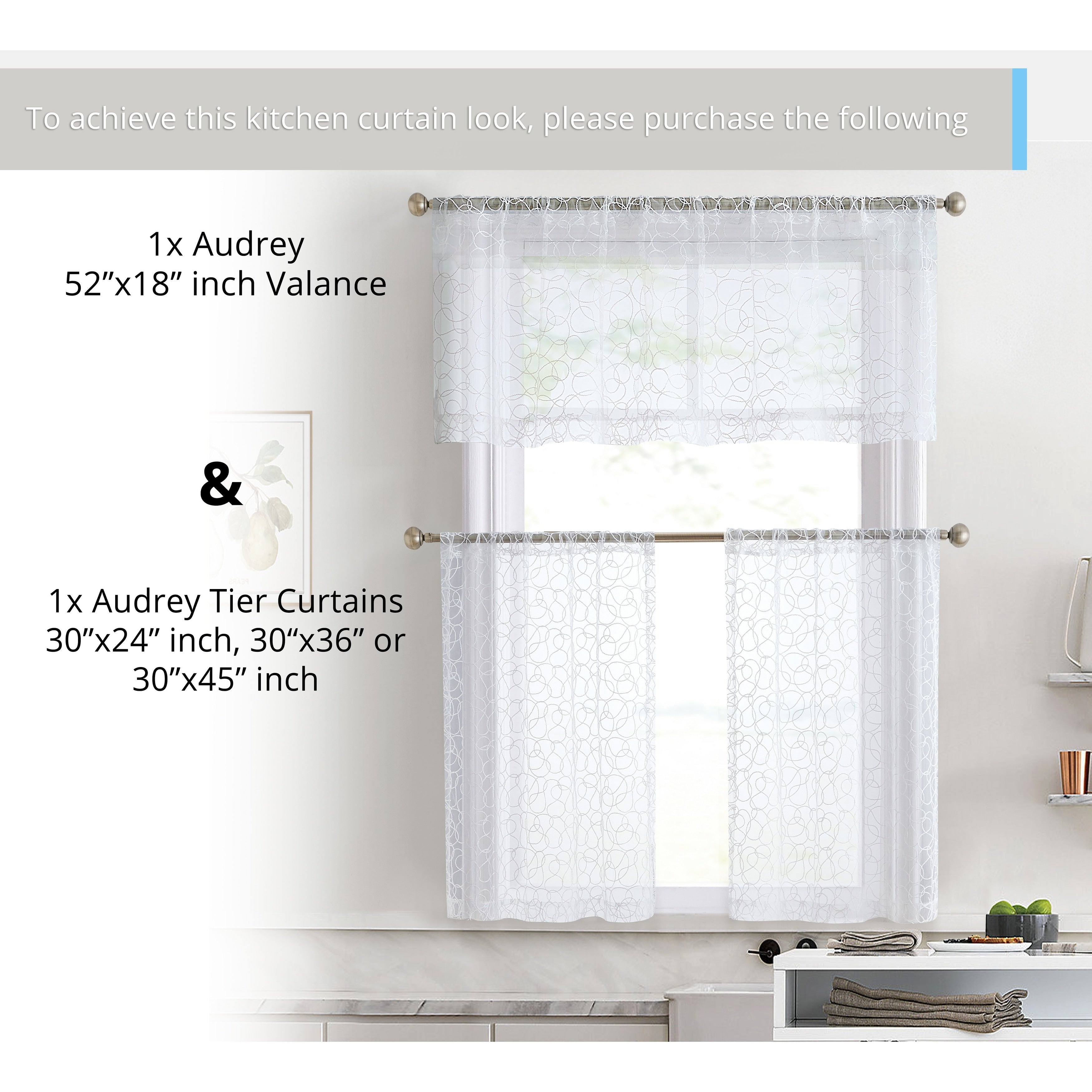 HLC.me Audrey Embroidered Sheer Voile Window Curtain Short Rod Pocket Tiers Valance Kitchen, Small Windows and Bathroom