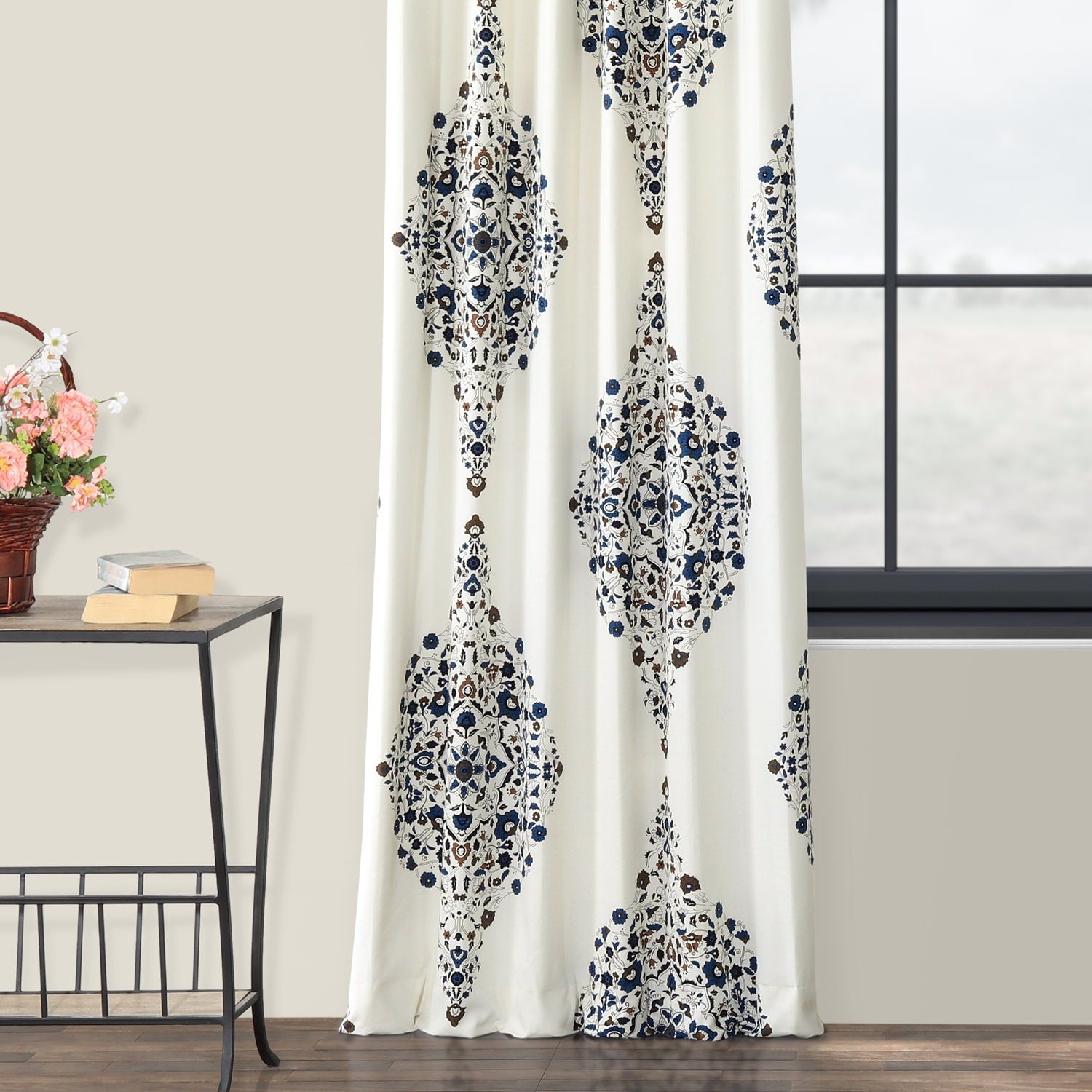 Exclusive Fabrics Medallion Damask Printed Cotton Room Darkening Window Curtains (1 Panel)