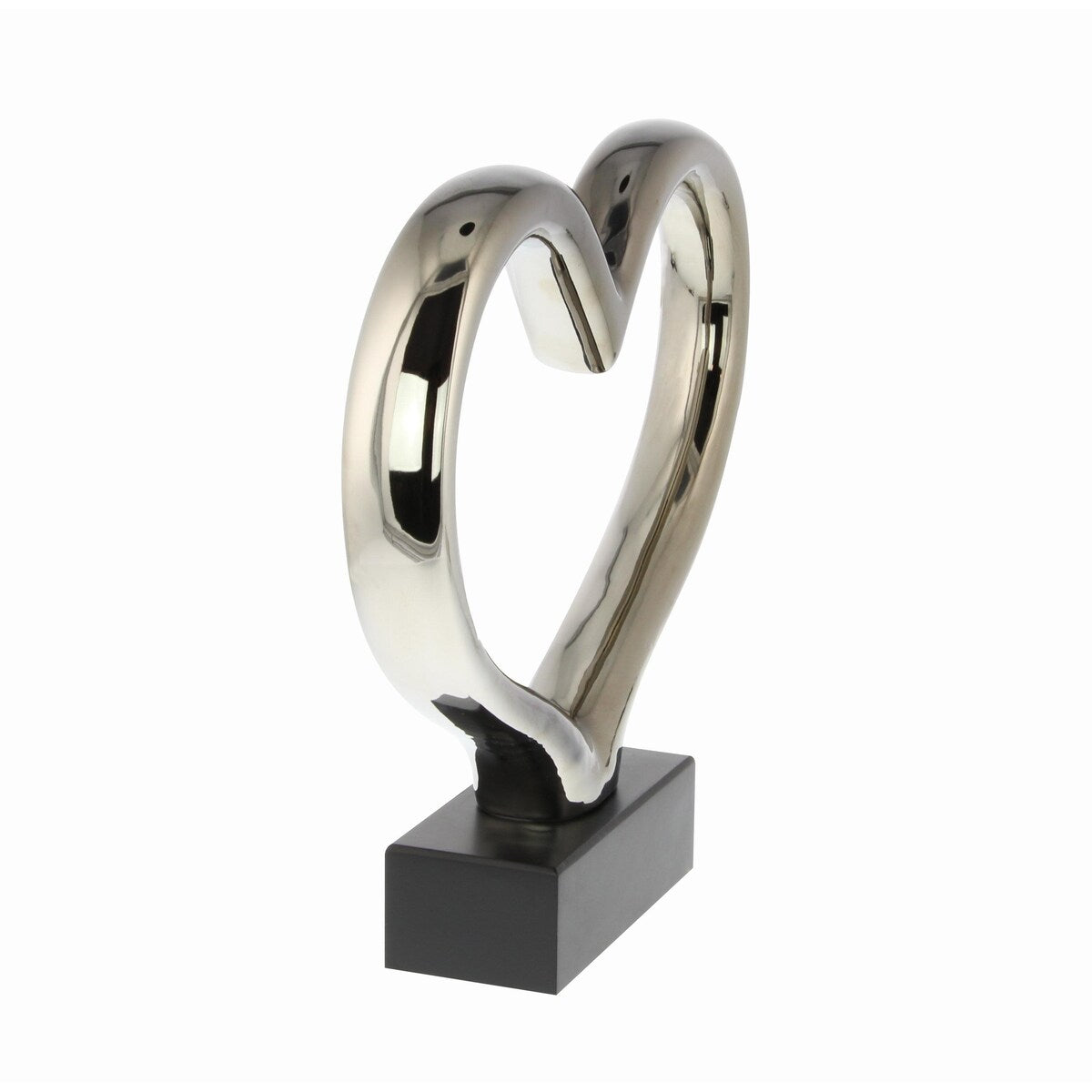 Ceramic Heart Decorative Sculpture with Black Base - Silver - The Novogratz