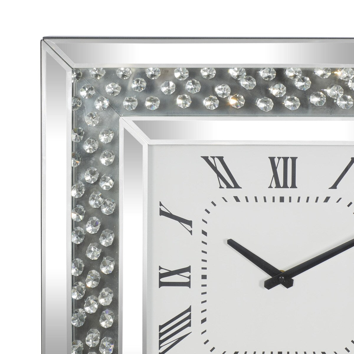 Wooden Mirrored Decorative Wall Clock with Floating Crystals - Silver - Roche River Decor