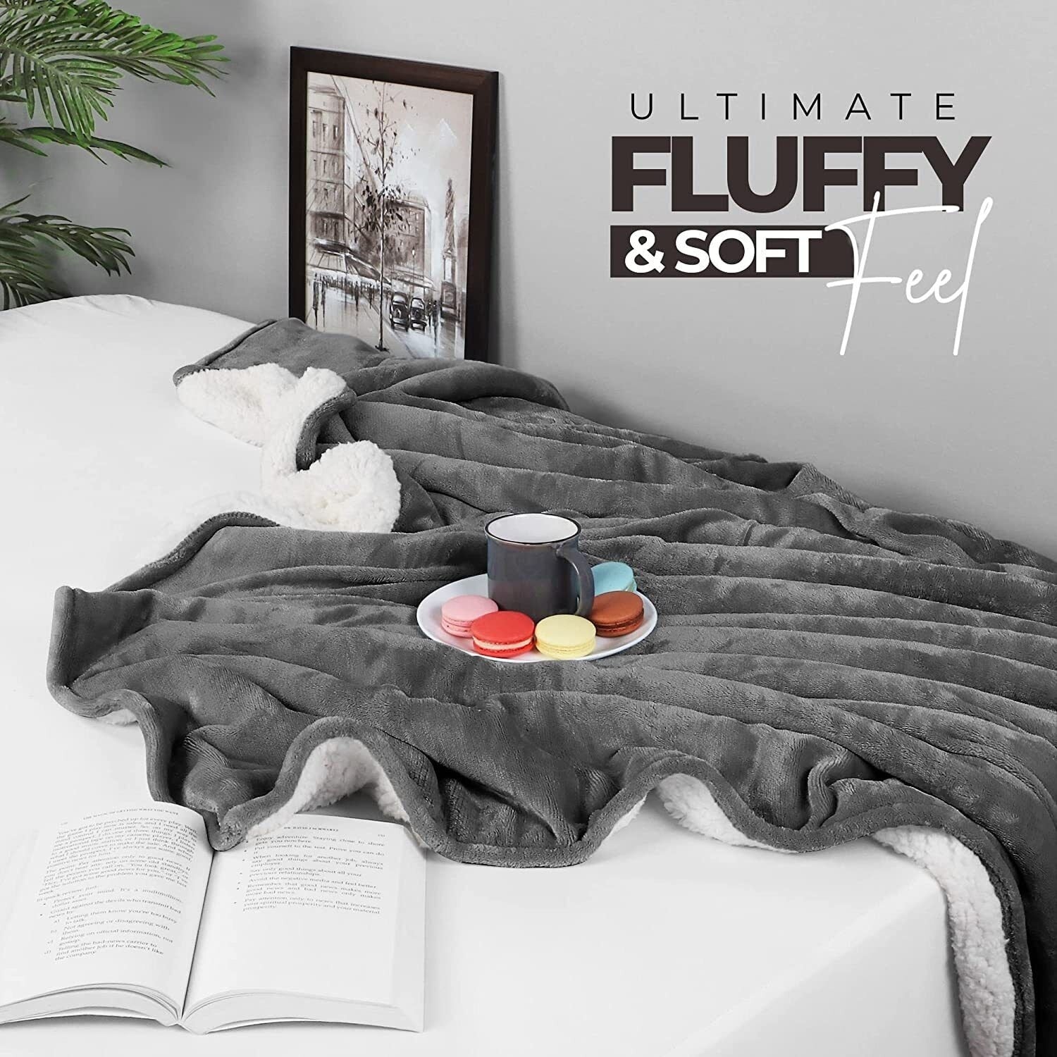 480GSM Sherpa Fleece Reversible Bed Blanket in Queen Size