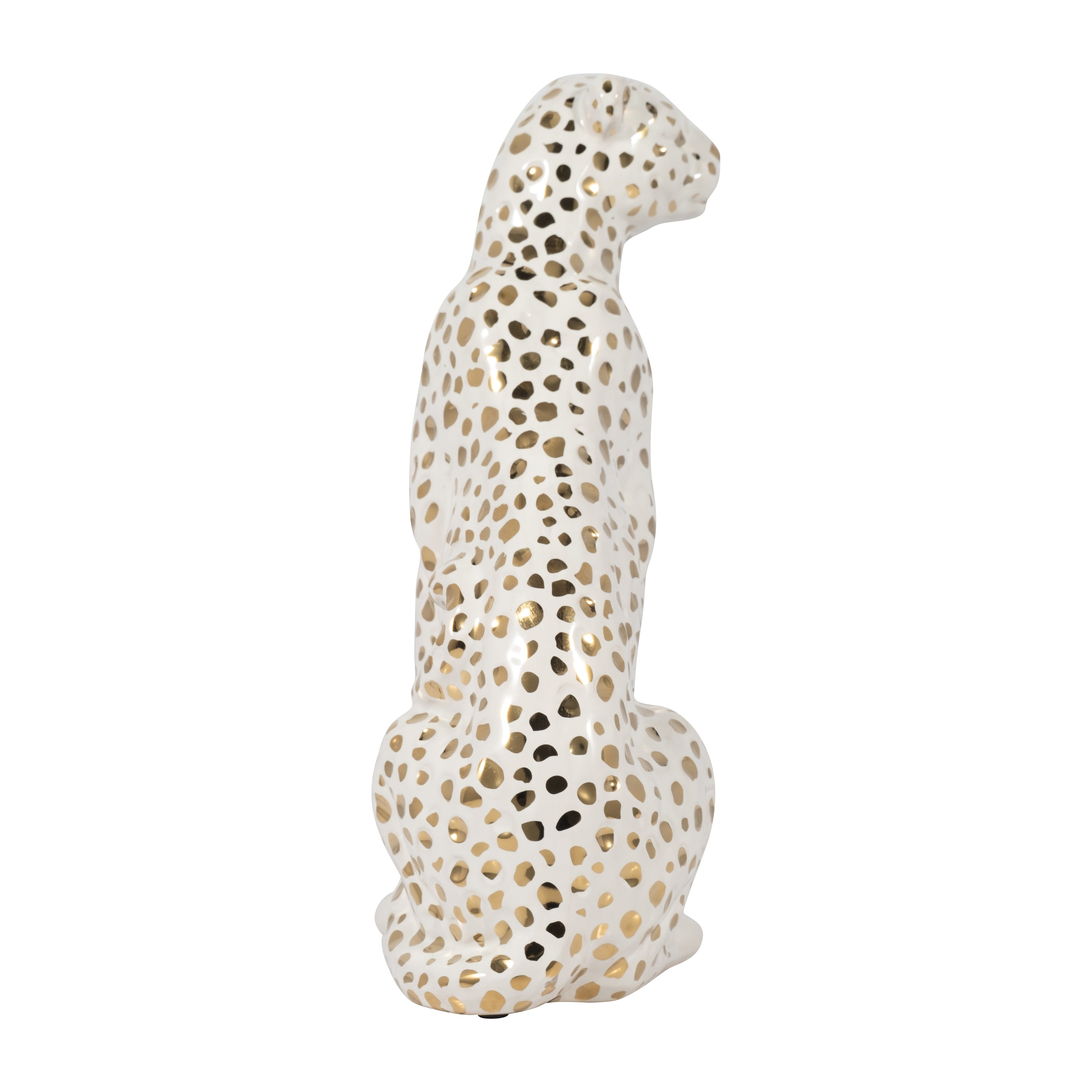 Sagebrook Home 11 Sitting Leopard Sculpture Contemporary Glam Ceramic White and Gold Decorative Animal Figurine - 7 x 4 x 11