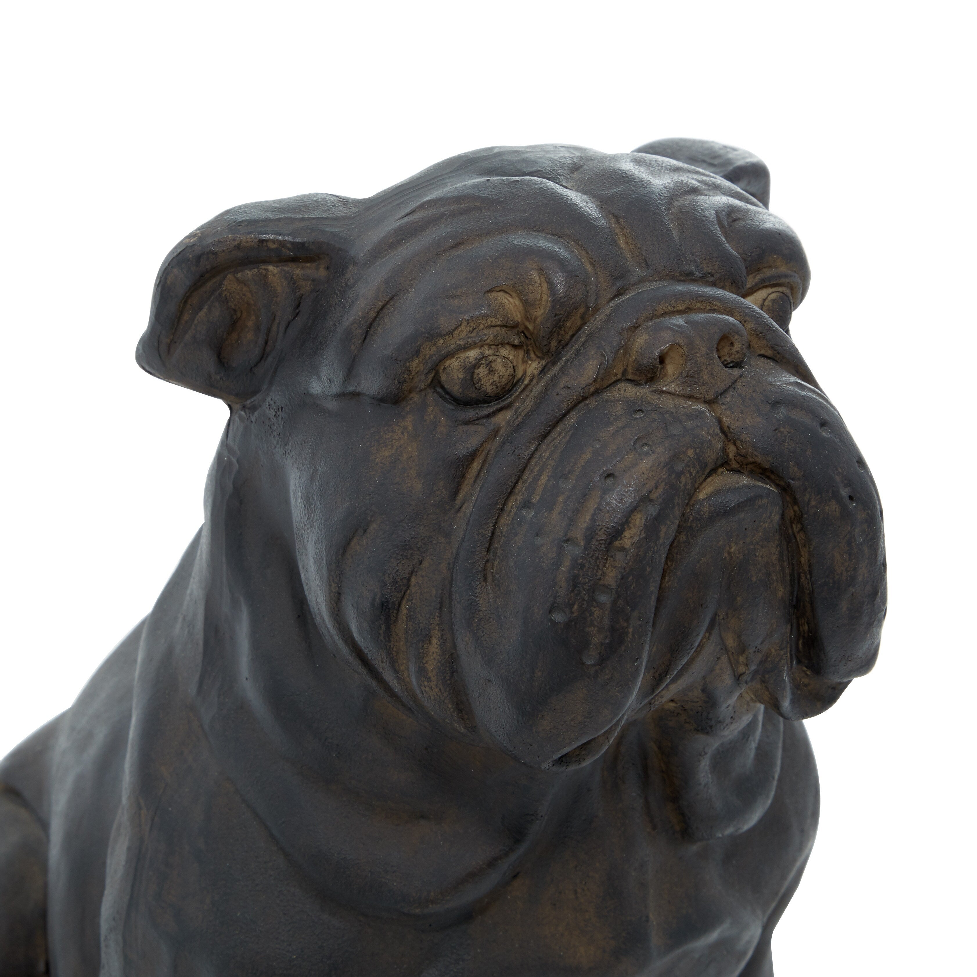 Brown Polystone Distressed Sitting Bulldog Sculpture