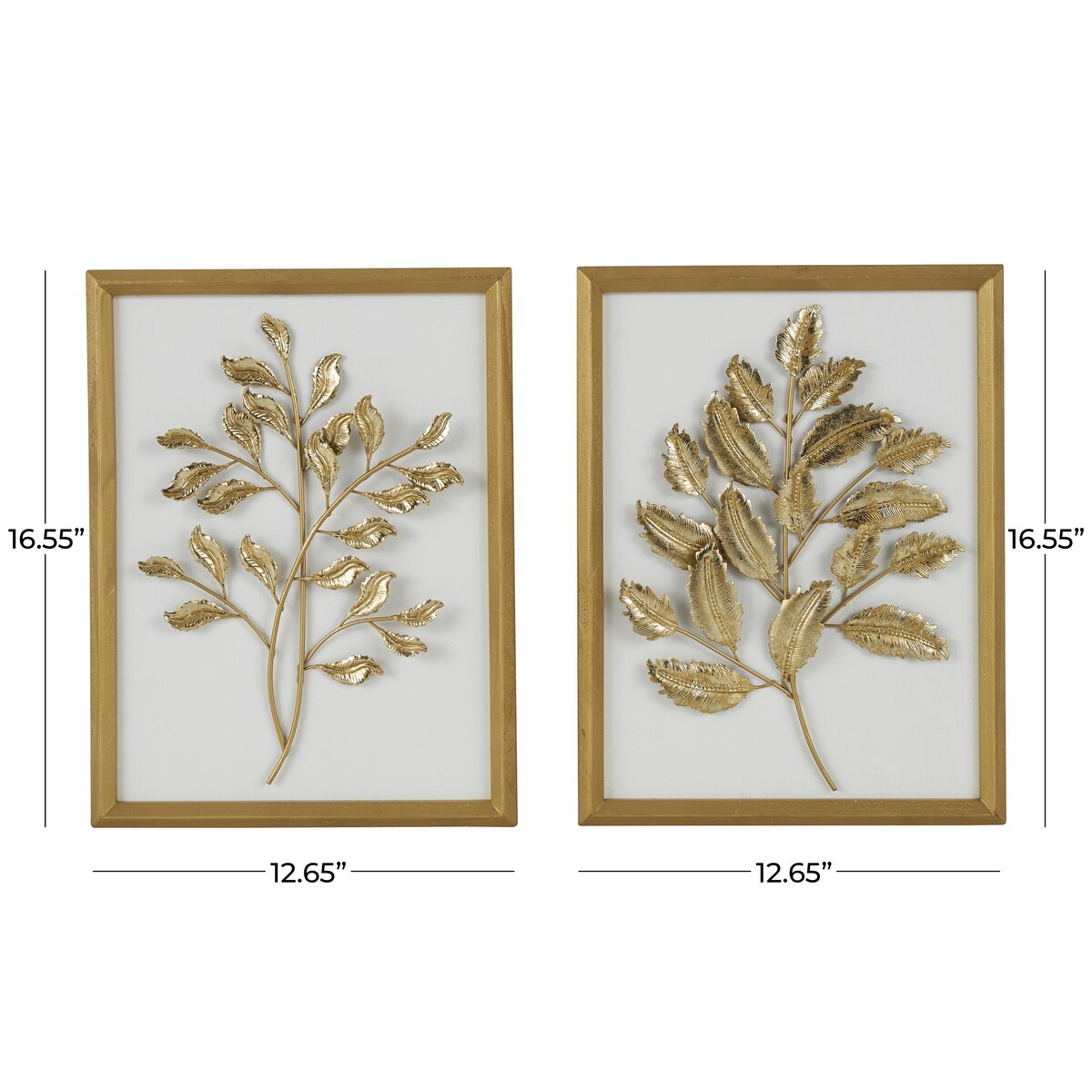 Wood Leaf 3D Home Wall Decor with Beveled Frame - Set of 2 Gold - Roche River Decor