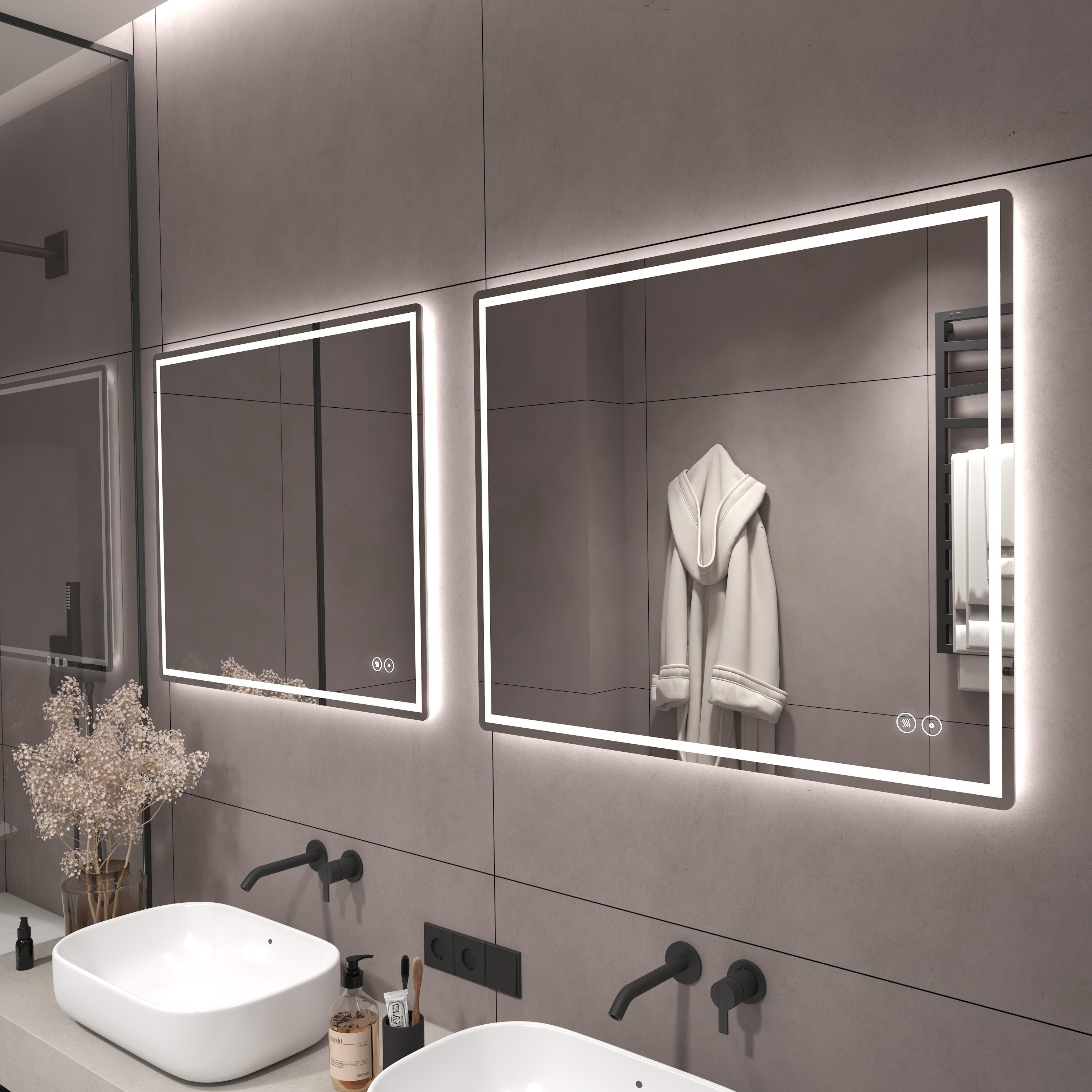 CB HOME LED Bathroom Mirror, Lighted Wall Mounted Mirror, Frameless Vanity Mirror, Anti-Fog, Dimmable,Three Color