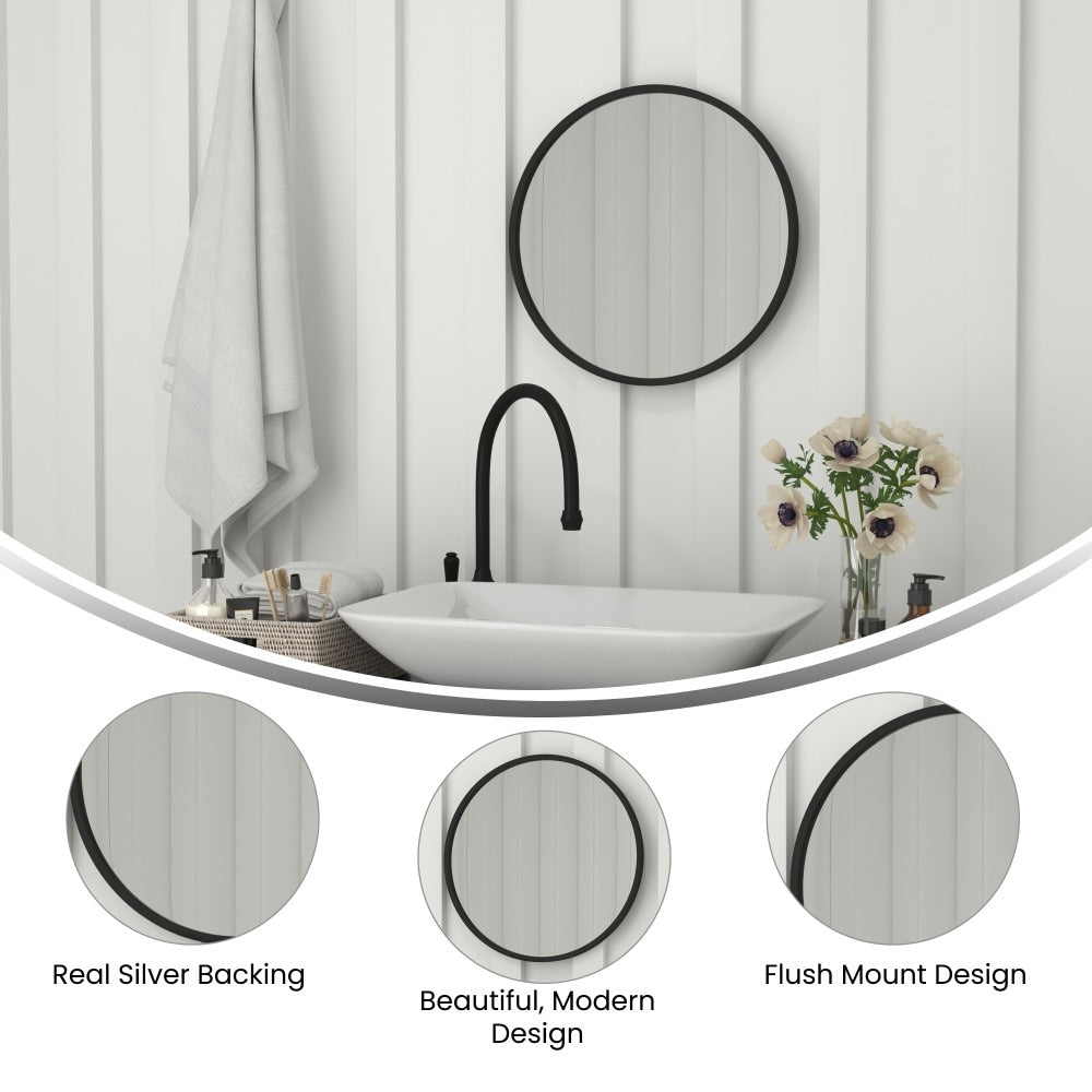 Wall Mount Shatterproof Round Accent Wall Mirror with Metal Frame