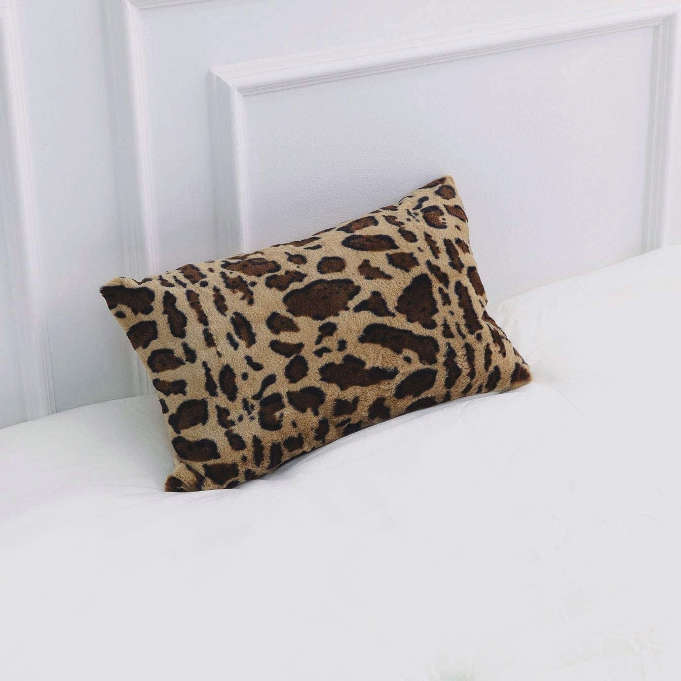 Cheer Collection Set of 2 Faux Fur Leopard Print Lumbar Couch Throw Pillows