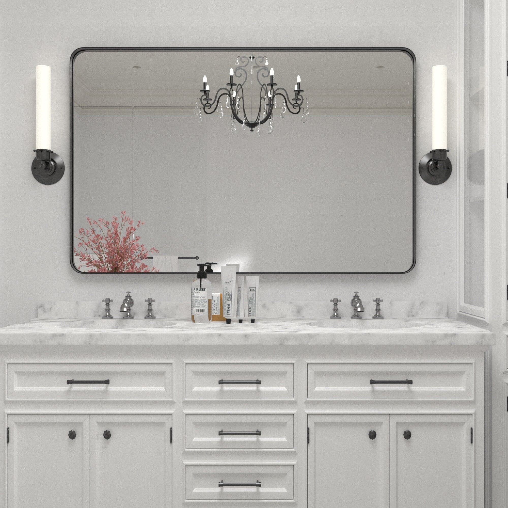 Wall Mirror Vanity Mirror Bathroom Mirror with Round Corner (1 Piece)