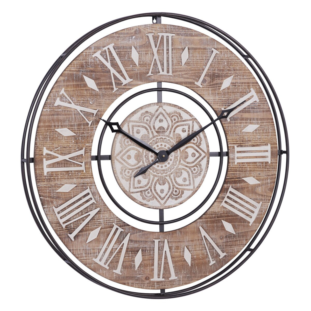 Metal Decorative Wall Clock with Wood Accents - Brown - Roche River Decor