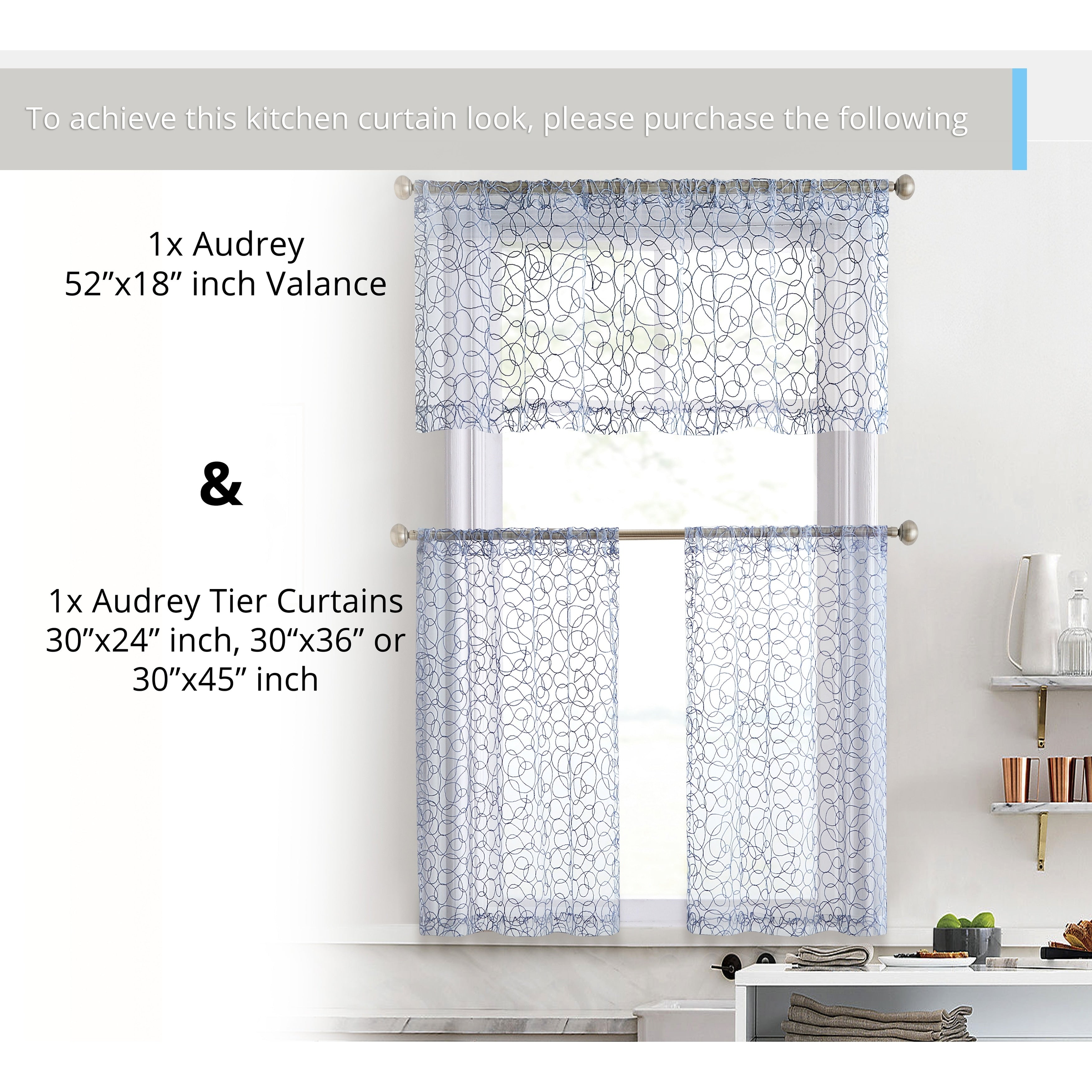 HLC.me Audrey Embroidered Sheer Voile Window Curtain Short Rod Pocket Tiers Valance Kitchen, Small Windows and Bathroom