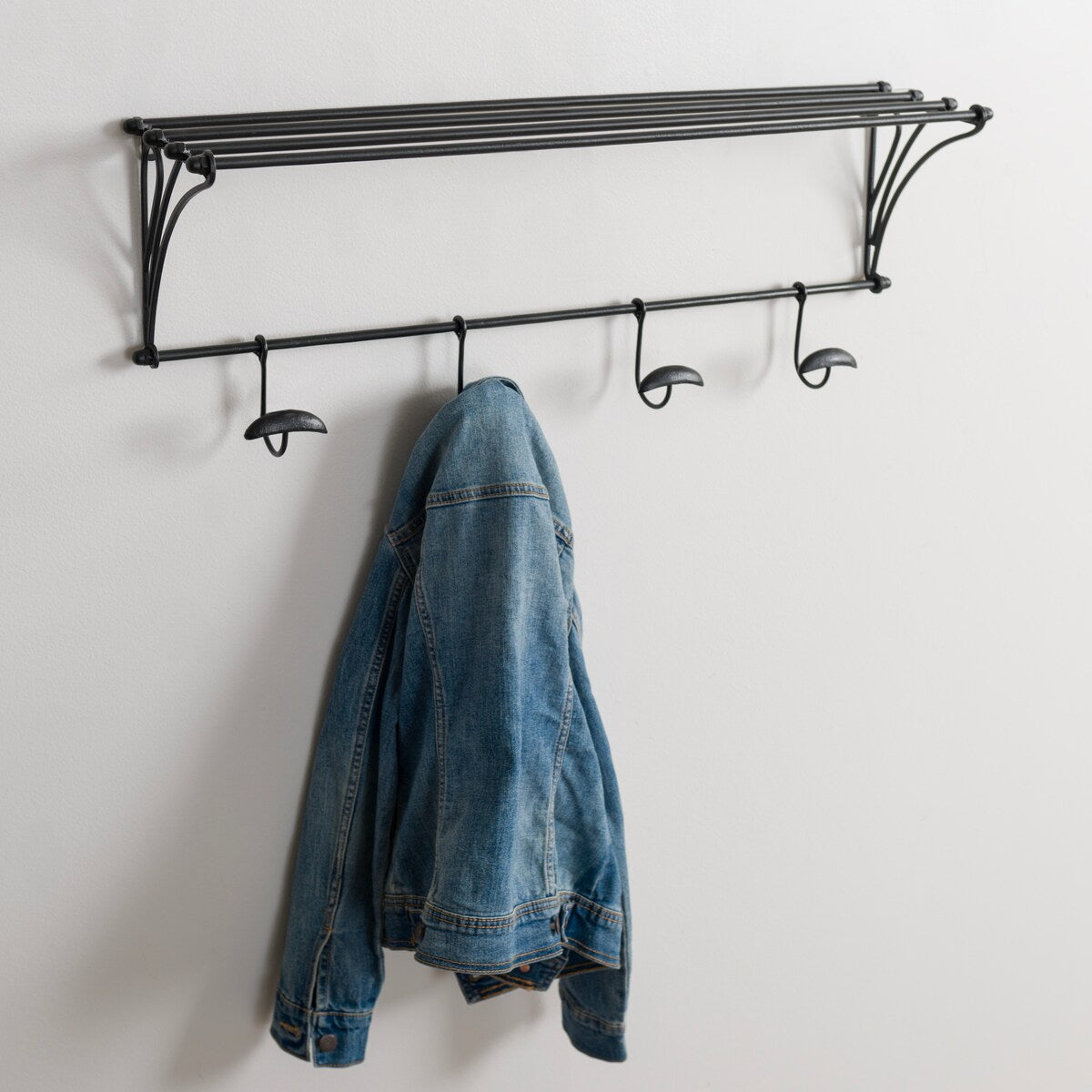 Black Iron 4-Hook Wall Shelf