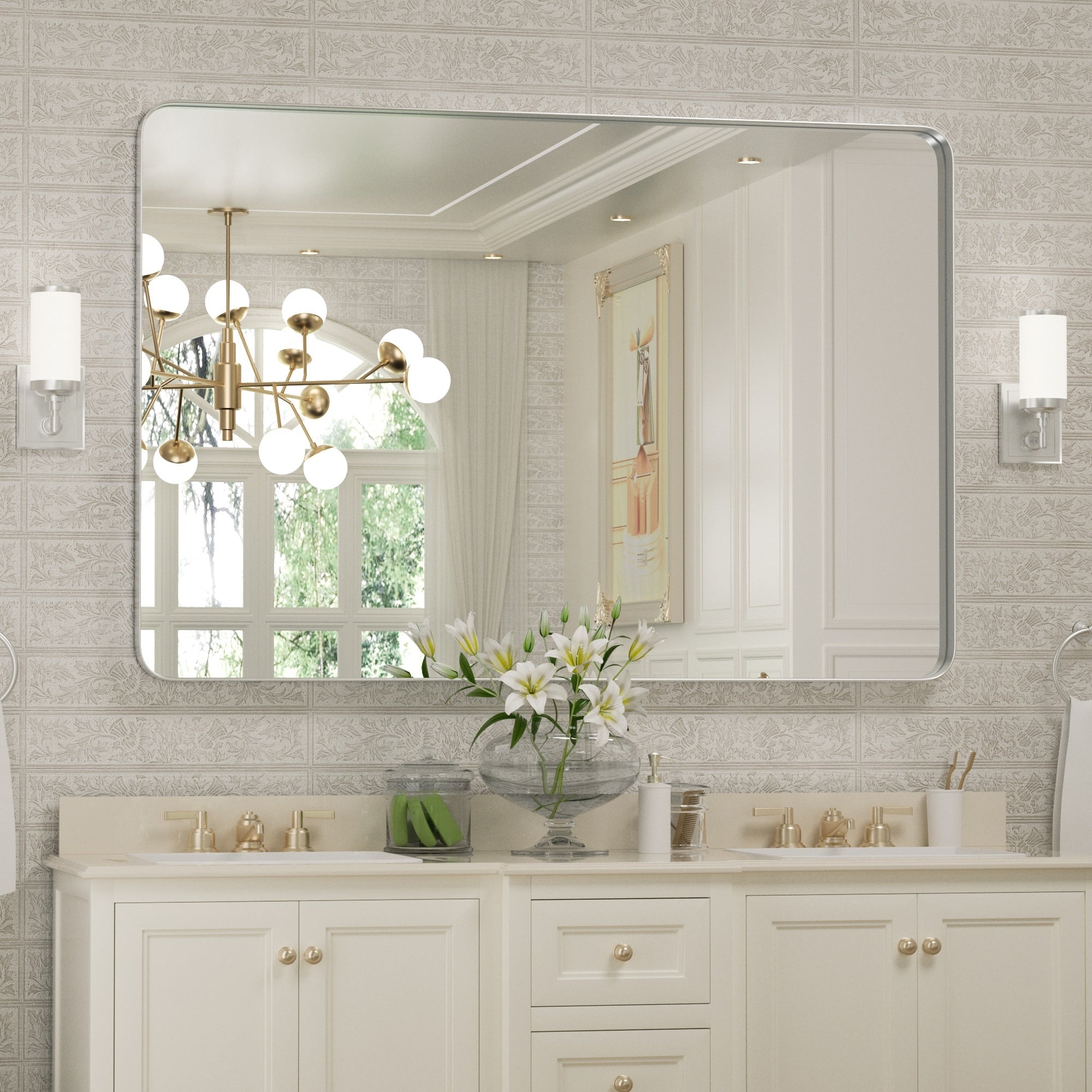 Wall Mirror Vanity Mirror Bathroom Mirror with Round Corner (1 Piece)