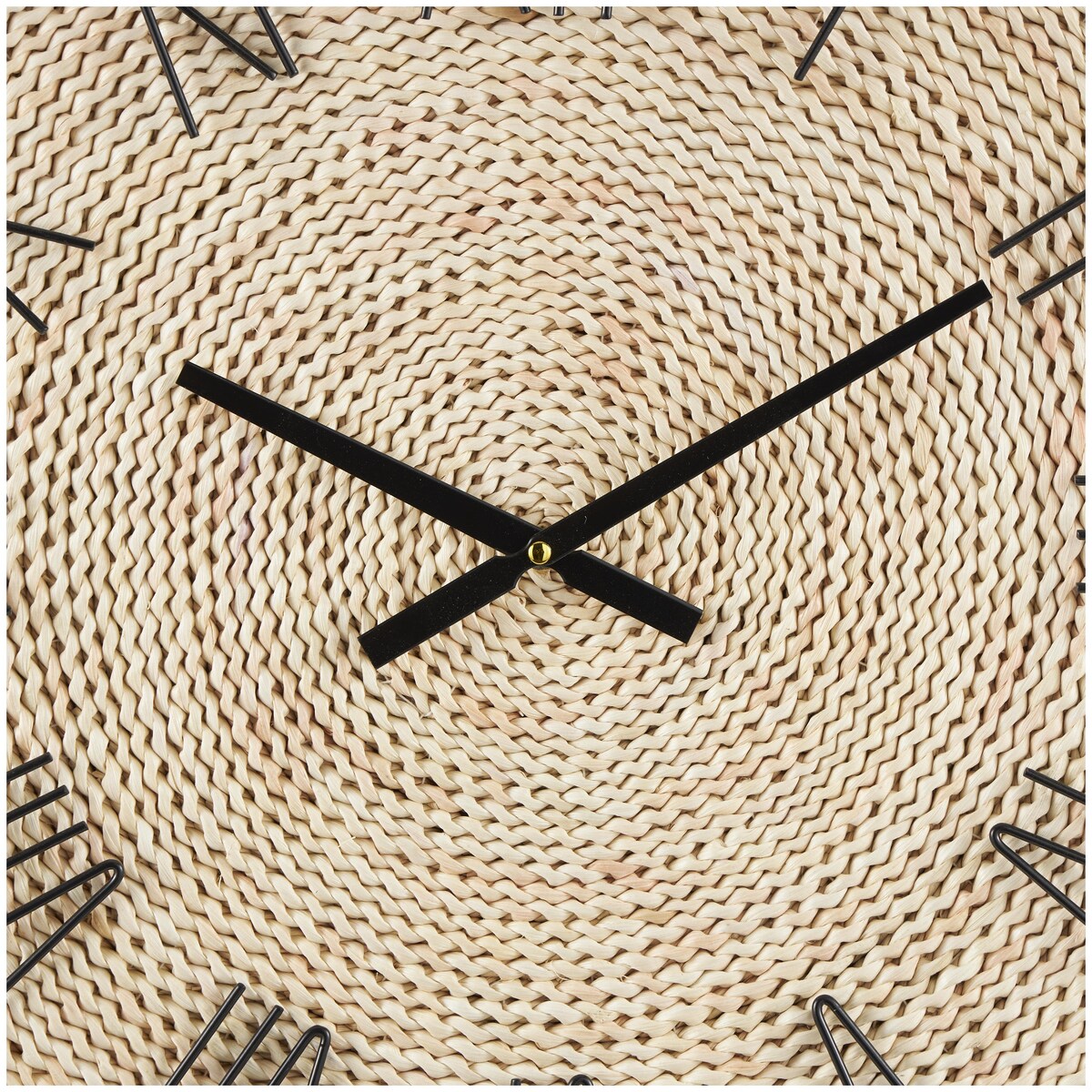 Dried Plant Coiled Decorative Wall Clock with Black Metal Frame - Brown - Roche River Decor