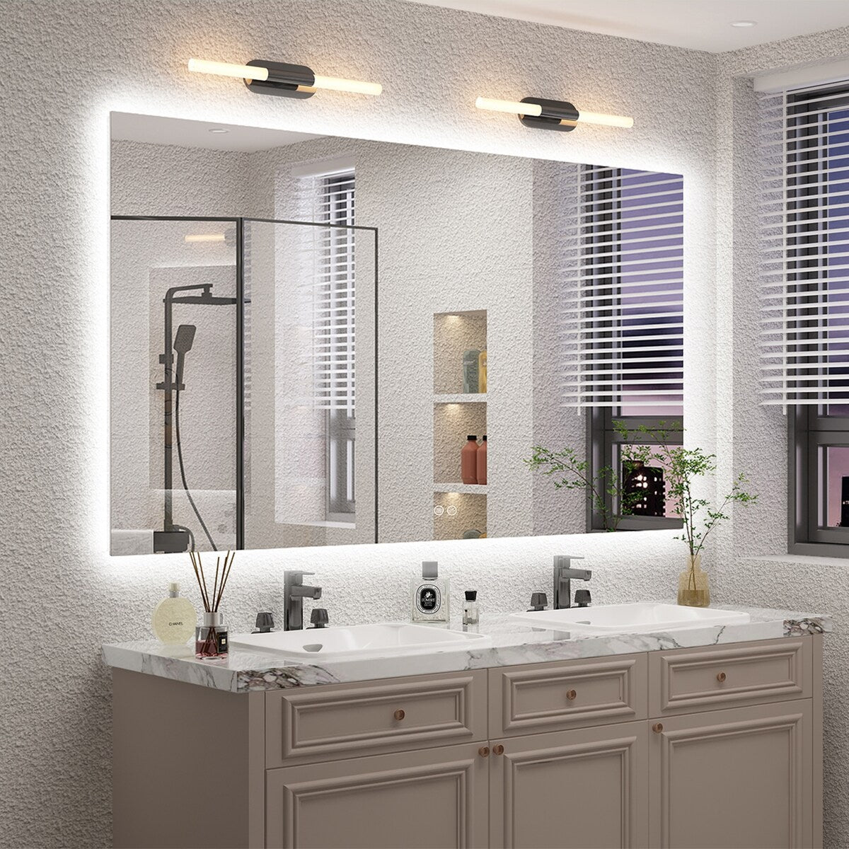 KIOTEE LED Bathroom Mirror Rectangular Frameless Super Bright Backlited LED Anti-Fog Tempered Glass Wall Bathroom Vanity Mirror