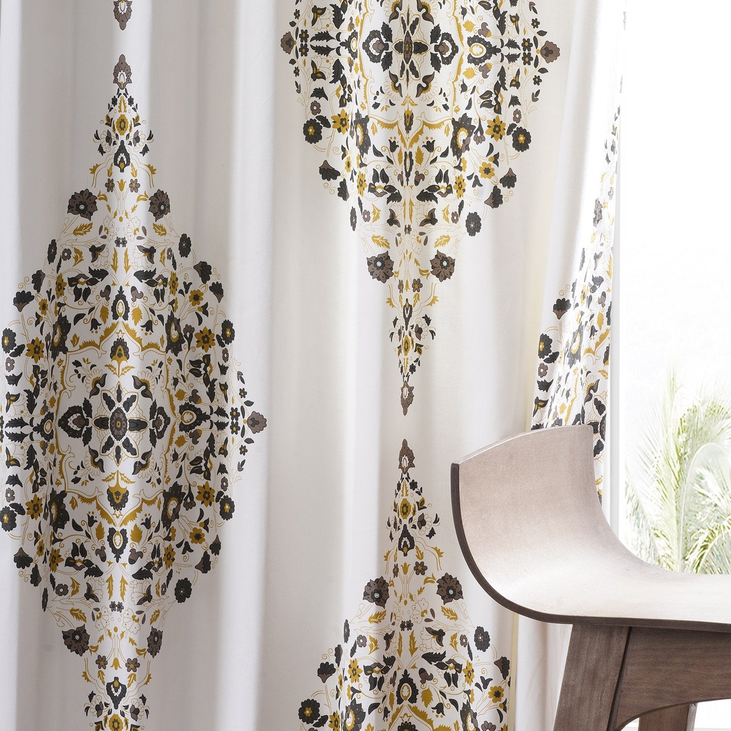 Exclusive Fabrics Medallion Damask Printed Cotton Room Darkening Window Curtains (1 Panel)