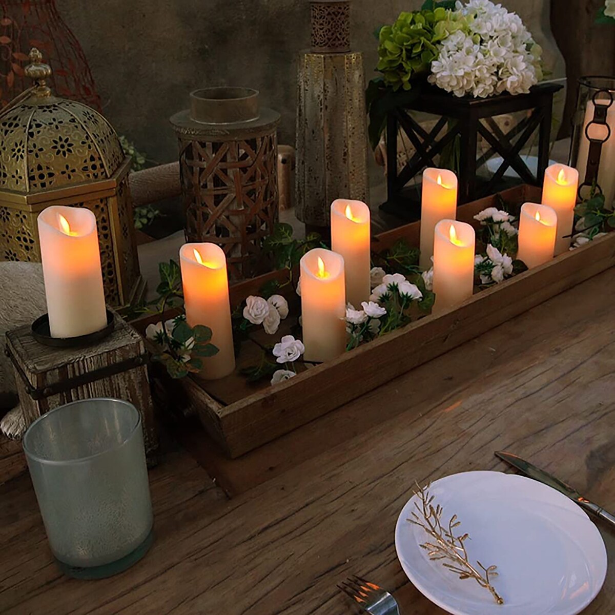 9-Piece Ivory LED Flameless Pillar Candle Set with Remote & 24h Timer