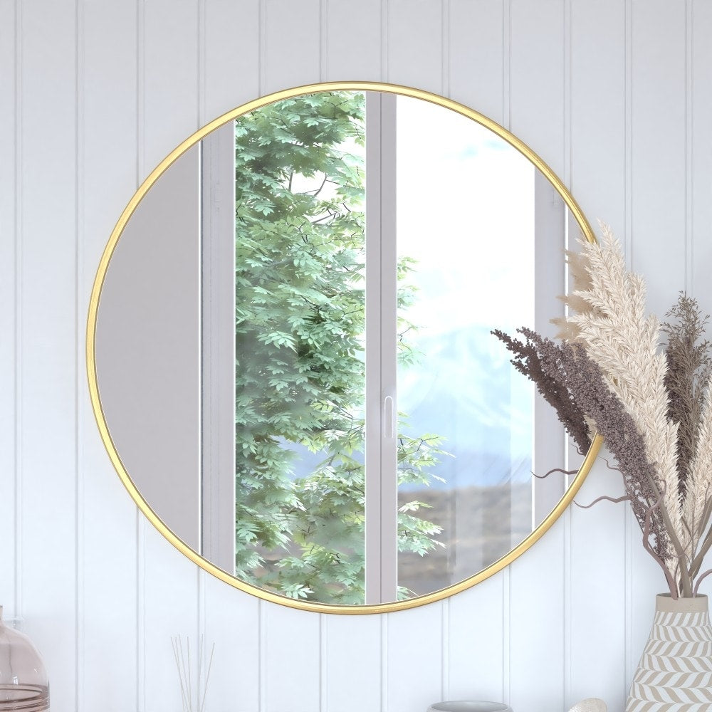 Wall Mount Shatterproof Round Accent Wall Mirror with Metal Frame