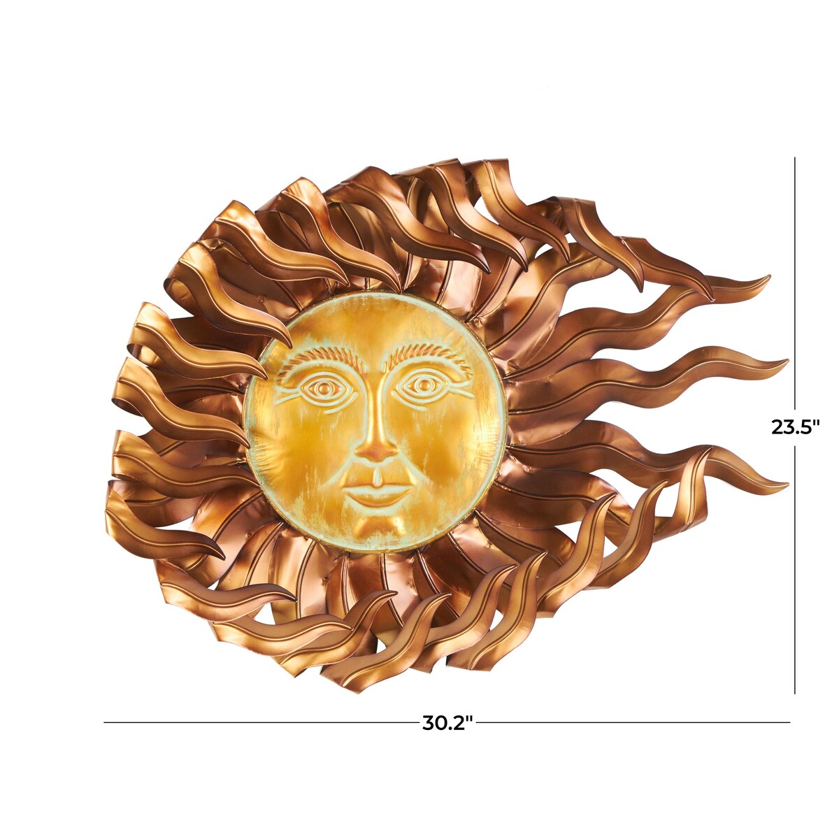 Metal Sun Home Wall Decor with Gold Sun Face and Folded Wavy Rays - Copper - Roche River Decor