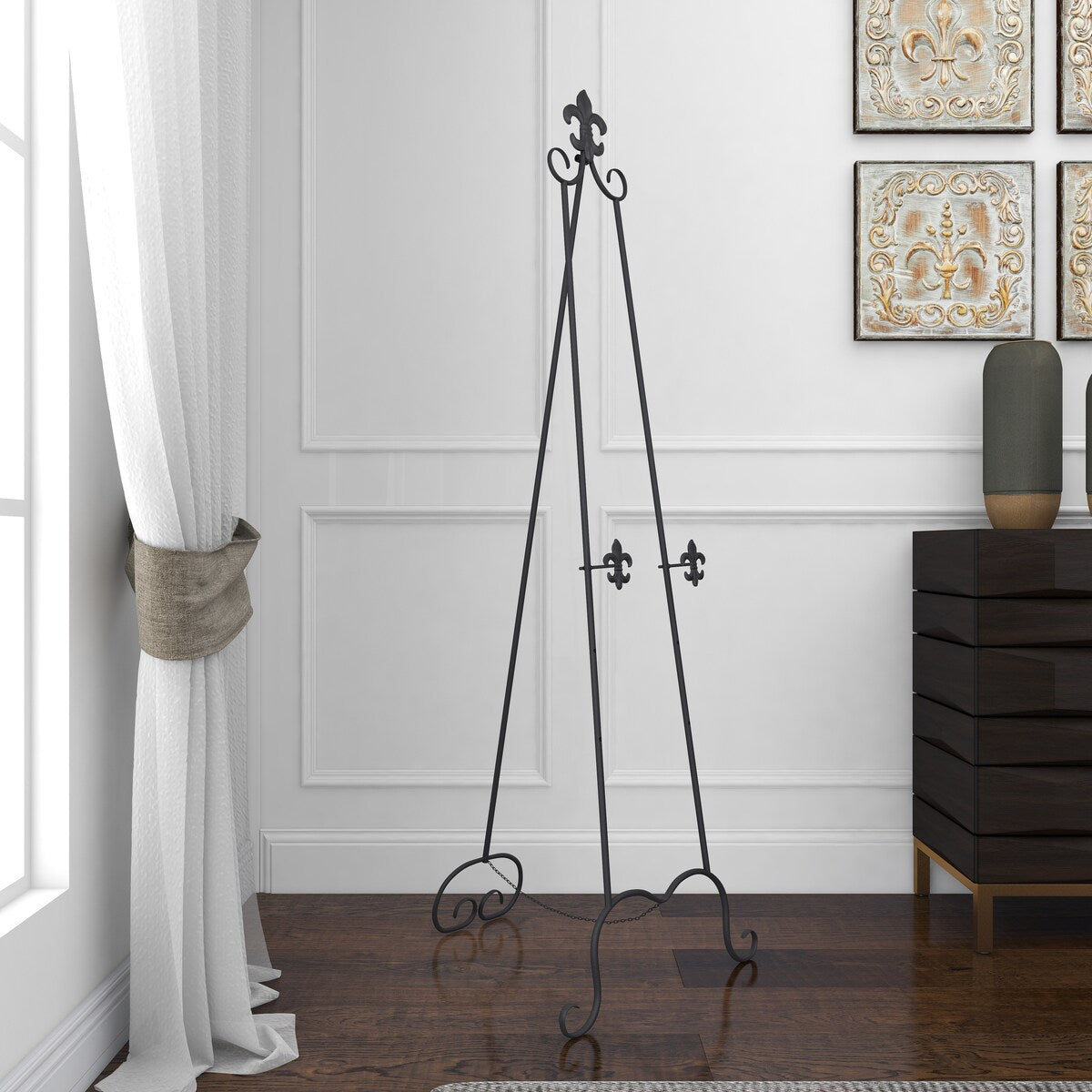 Metal Scroll Extra Large Adjustable 3 Tier Display Easel with Chain Support - Black - Roche River Decor