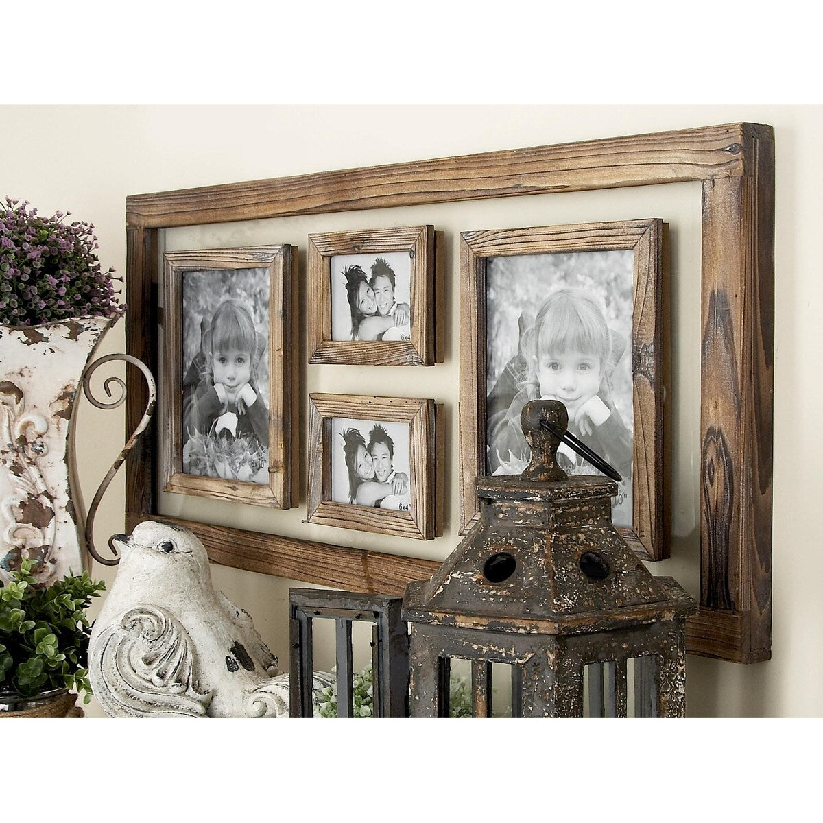 Wood 4 Slot Wall Photo Frame with Wood Frame - Brown - Roche River Decor