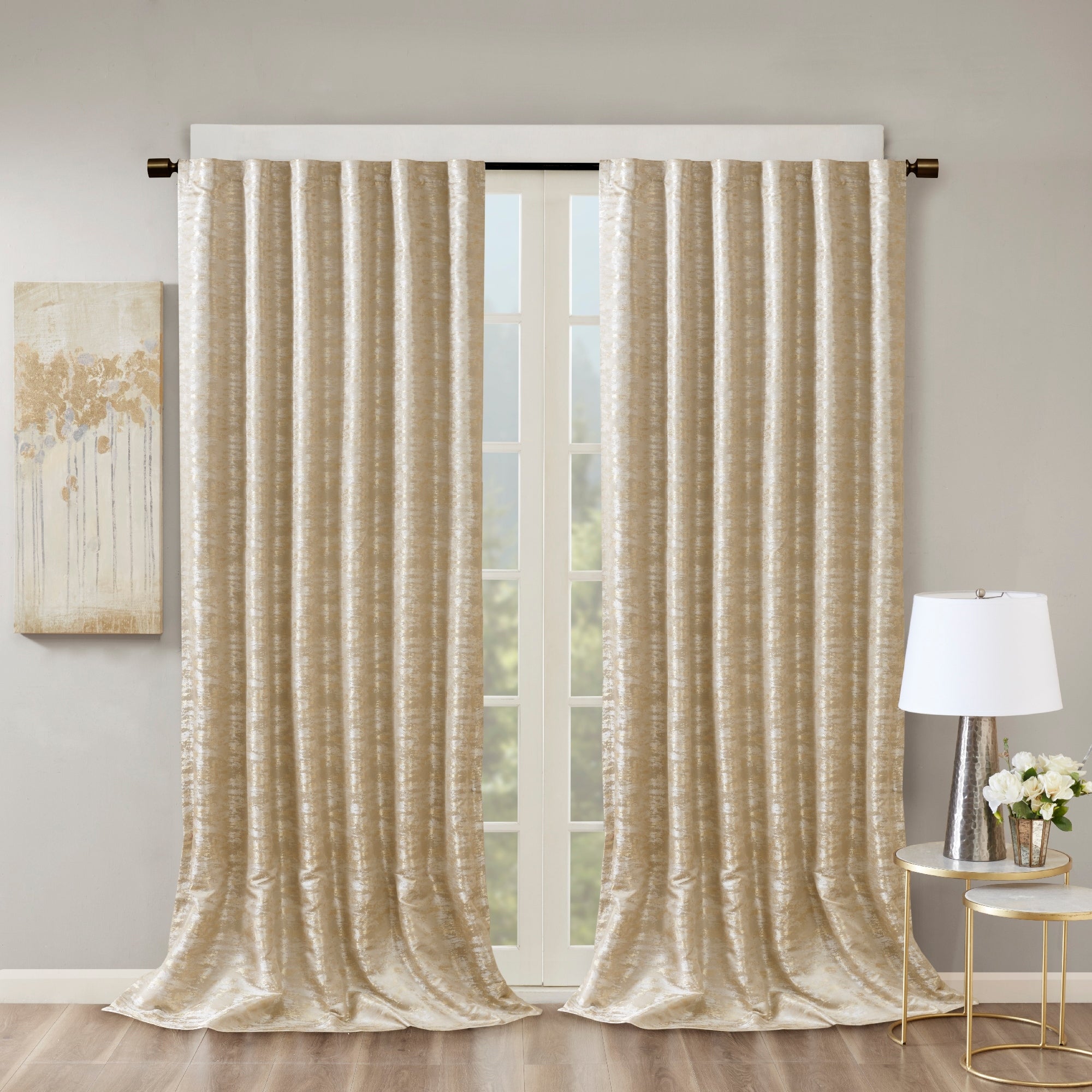 SunSmart Odessa Marble Jacquard Lined Total Blackout Rod Pocket/Back Tab Curtain Panel