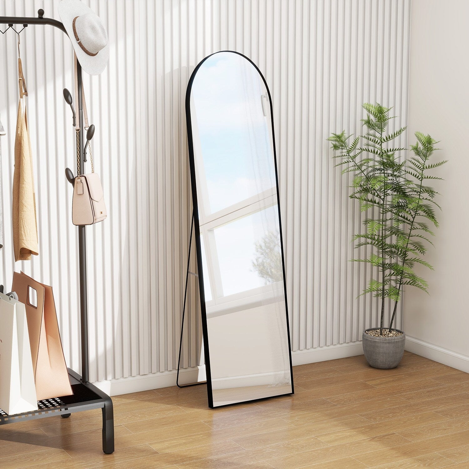 Full Length Arched Mirror with Shatter-Proof Glass & with Stand Aluminum Alloy Frame for Bedroom Cloakroom, Floor Standing