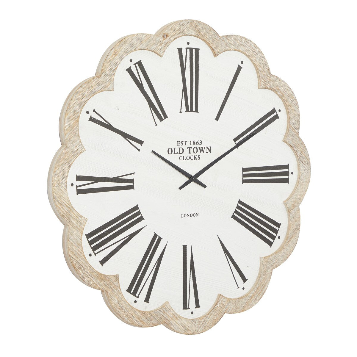 Wood Floral Shaped Decorative Wall Clock with Brown Scalloped Frame - White - Roche River Decor