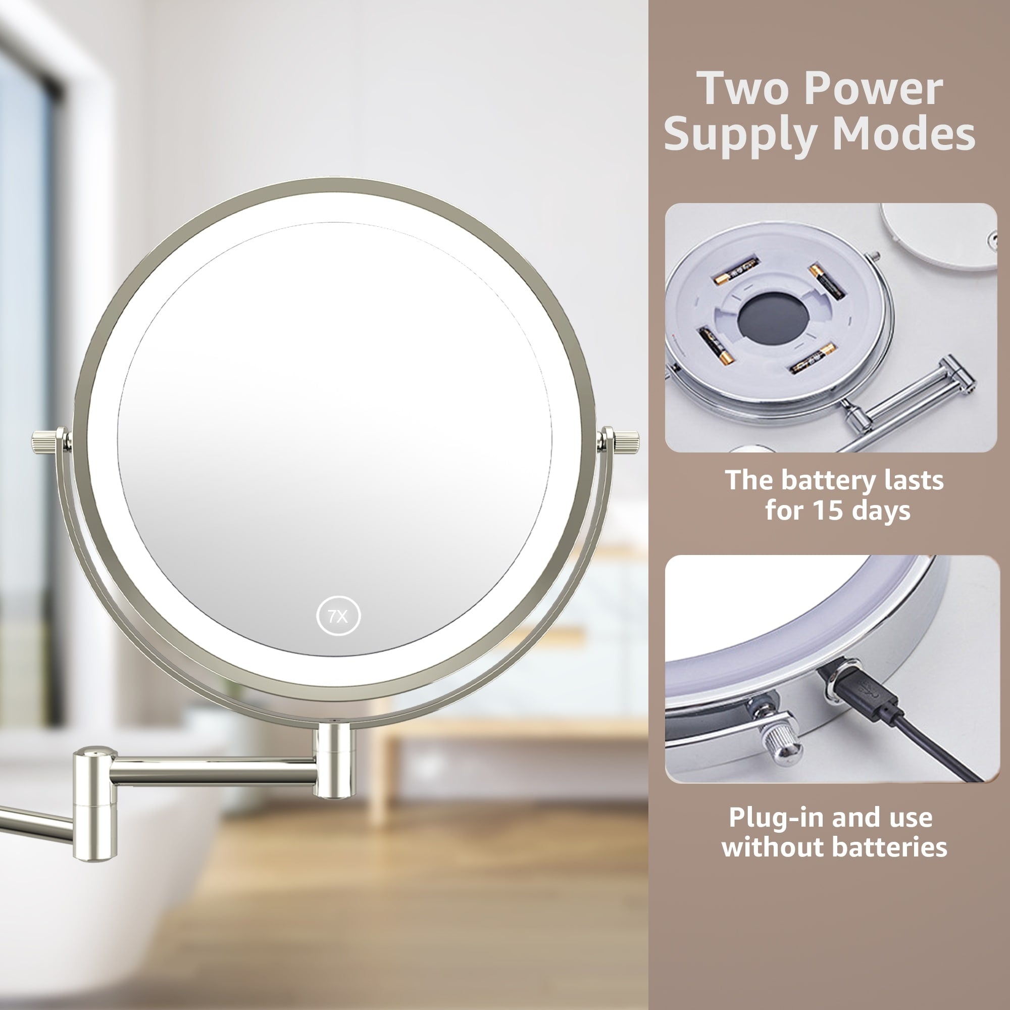 Yulika Plug-in Wall Mounted Makeup Mirror Magnifying Mirror with Light 1X/10X or 1X/7X